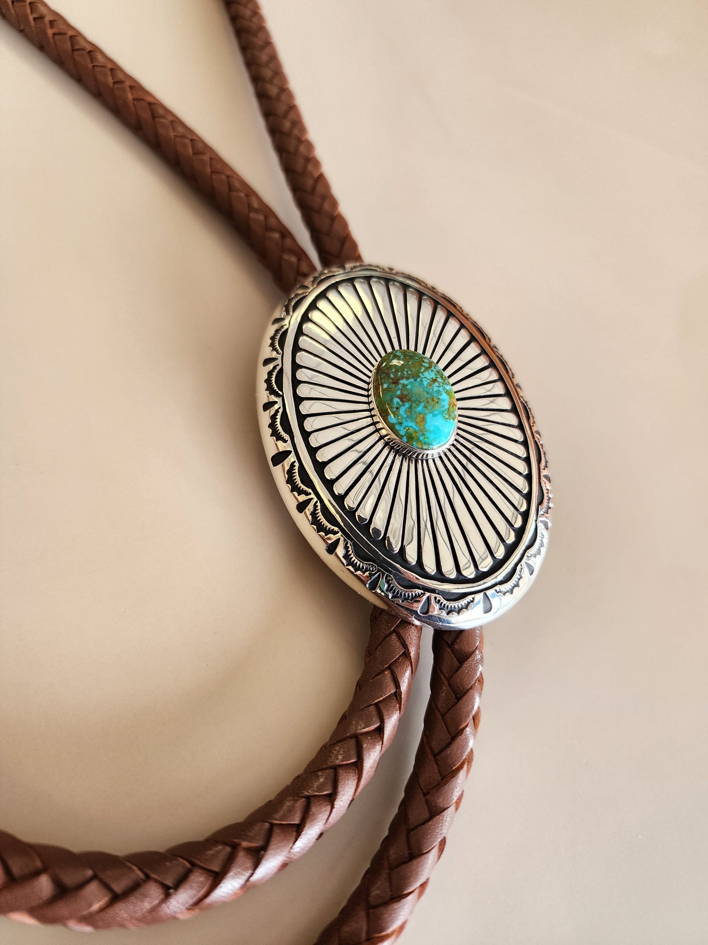 Green Kingman Turquoise Brown 8-Ply Hand-Braided Bolo Tie