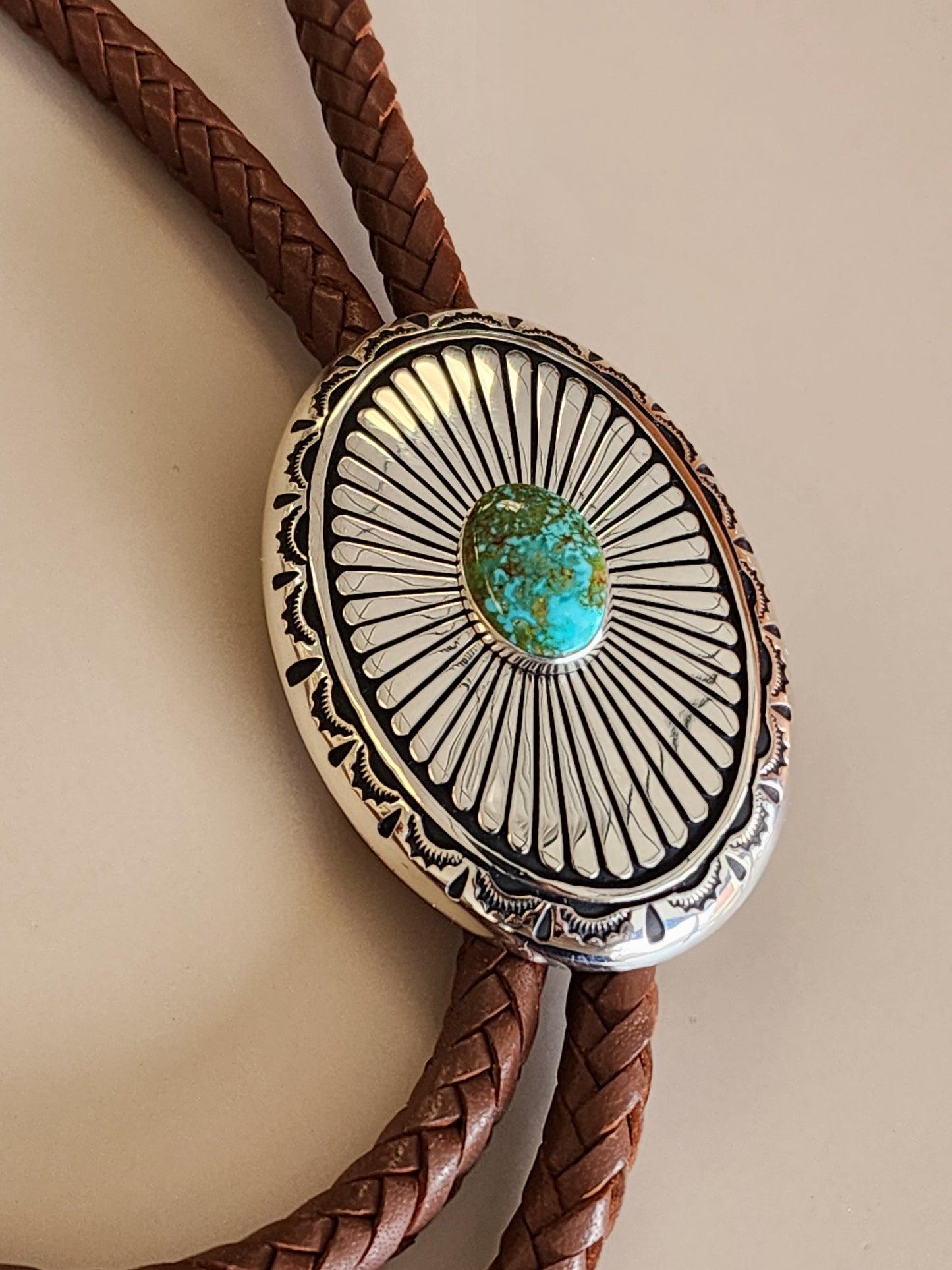 Green Kingman Turquoise Brown 8-Ply Hand-Braided Bolo Tie