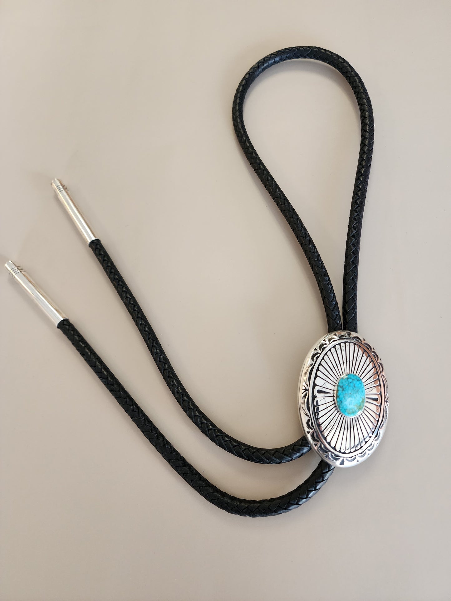 Blue Kingman Turquoise Black 8-Ply Hand-Braided Bolo Tie