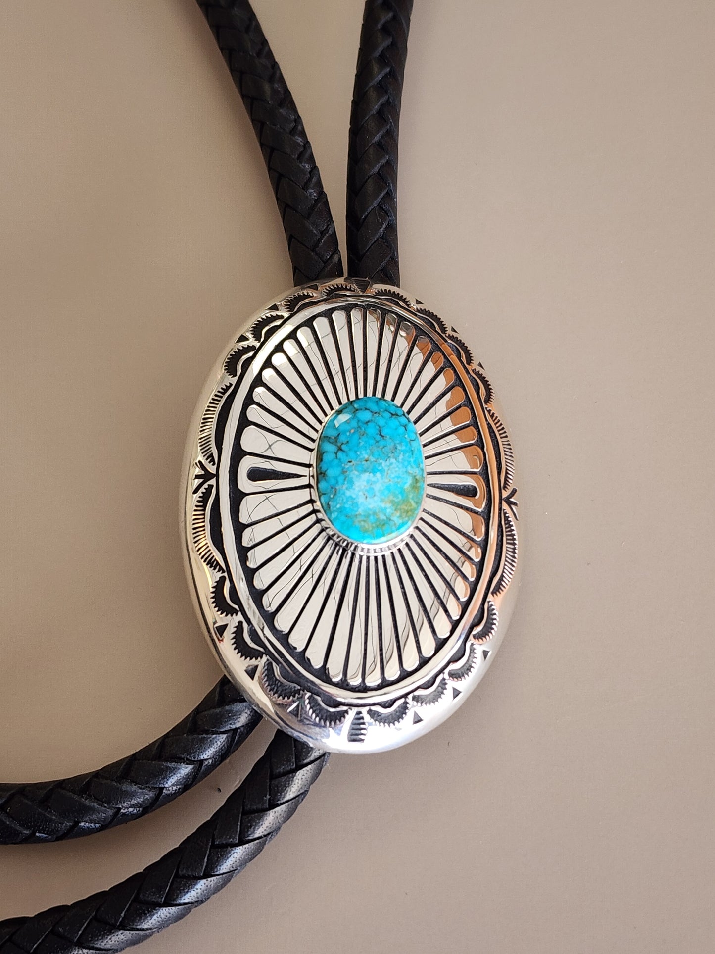 Blue Kingman Turquoise Black 8-Ply Hand-Braided Bolo Tie