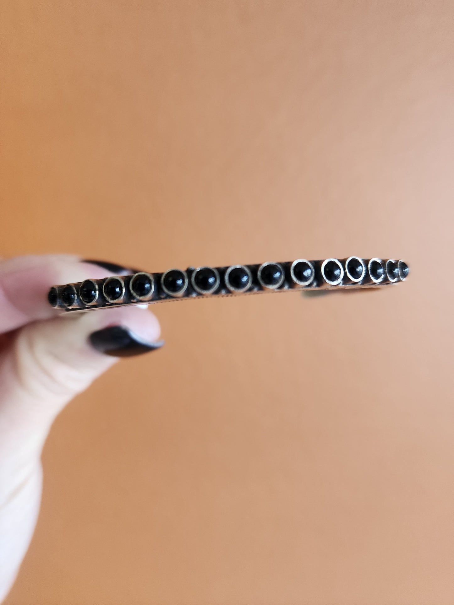 Heavy Gauge Sterling Silver Black Onyx Cuff Bracelet