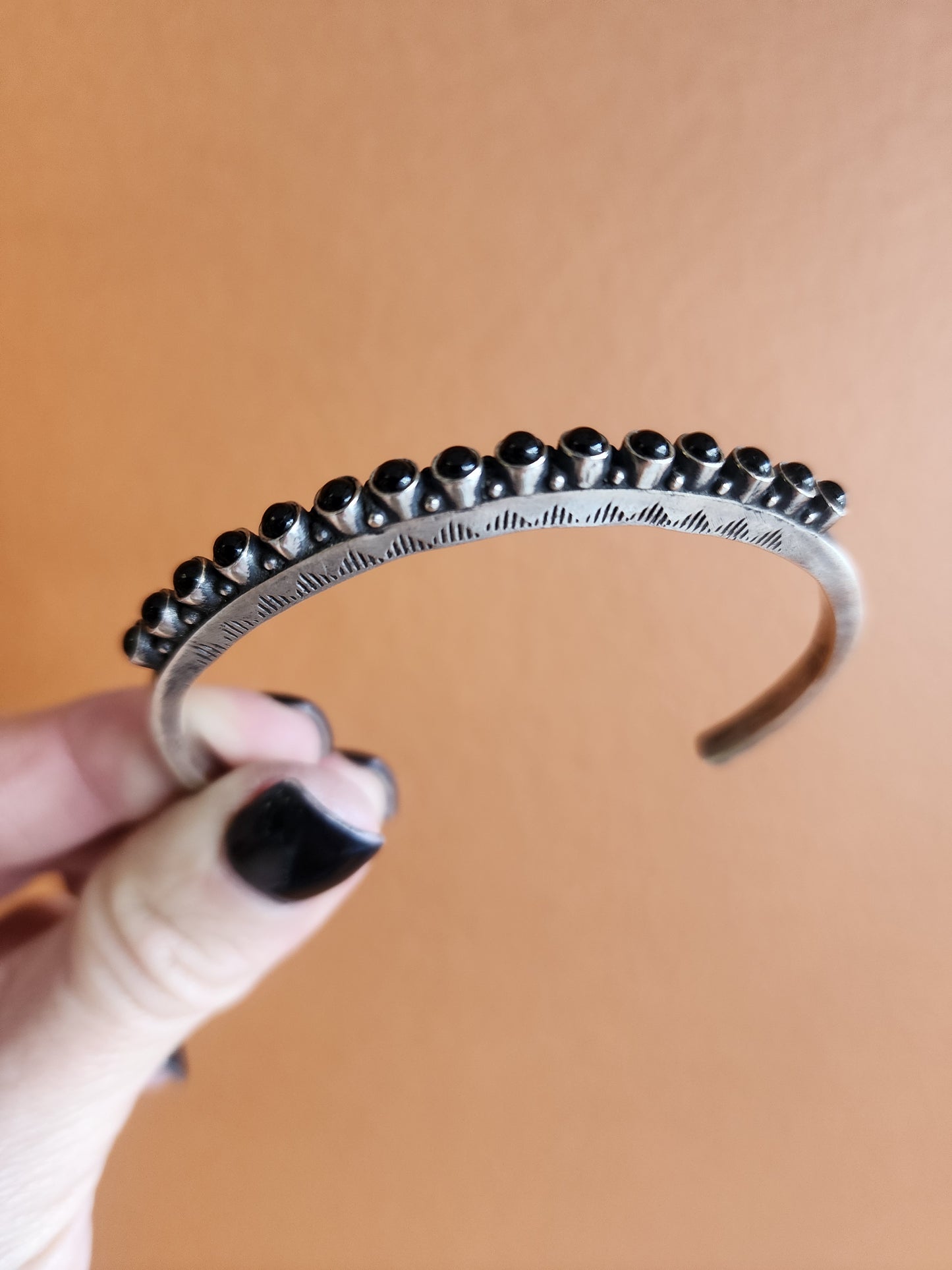 Heavy Gauge Sterling Silver Black Onyx Cuff Bracelet