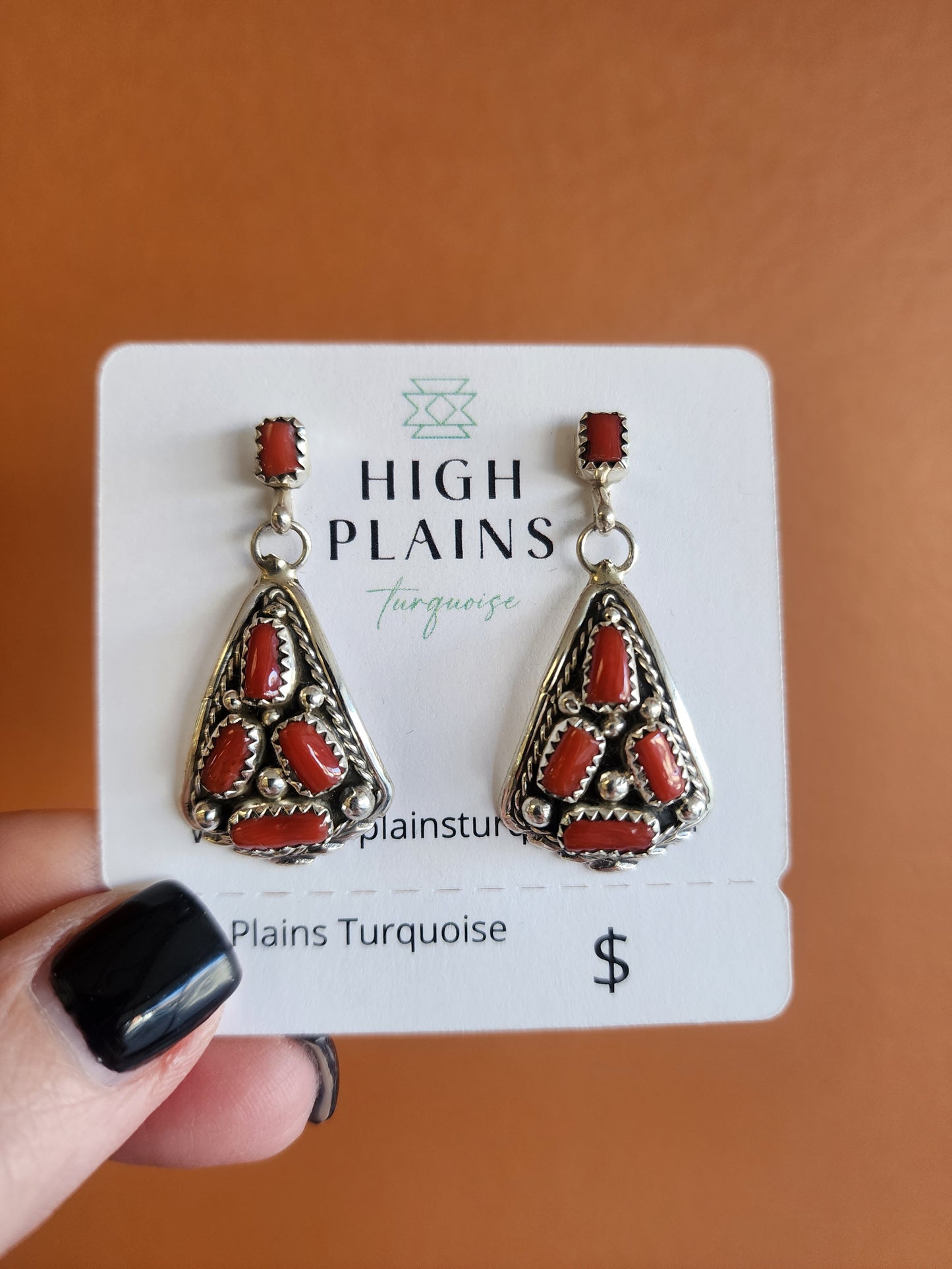 Navajo Coral Curved Post Back Earrings