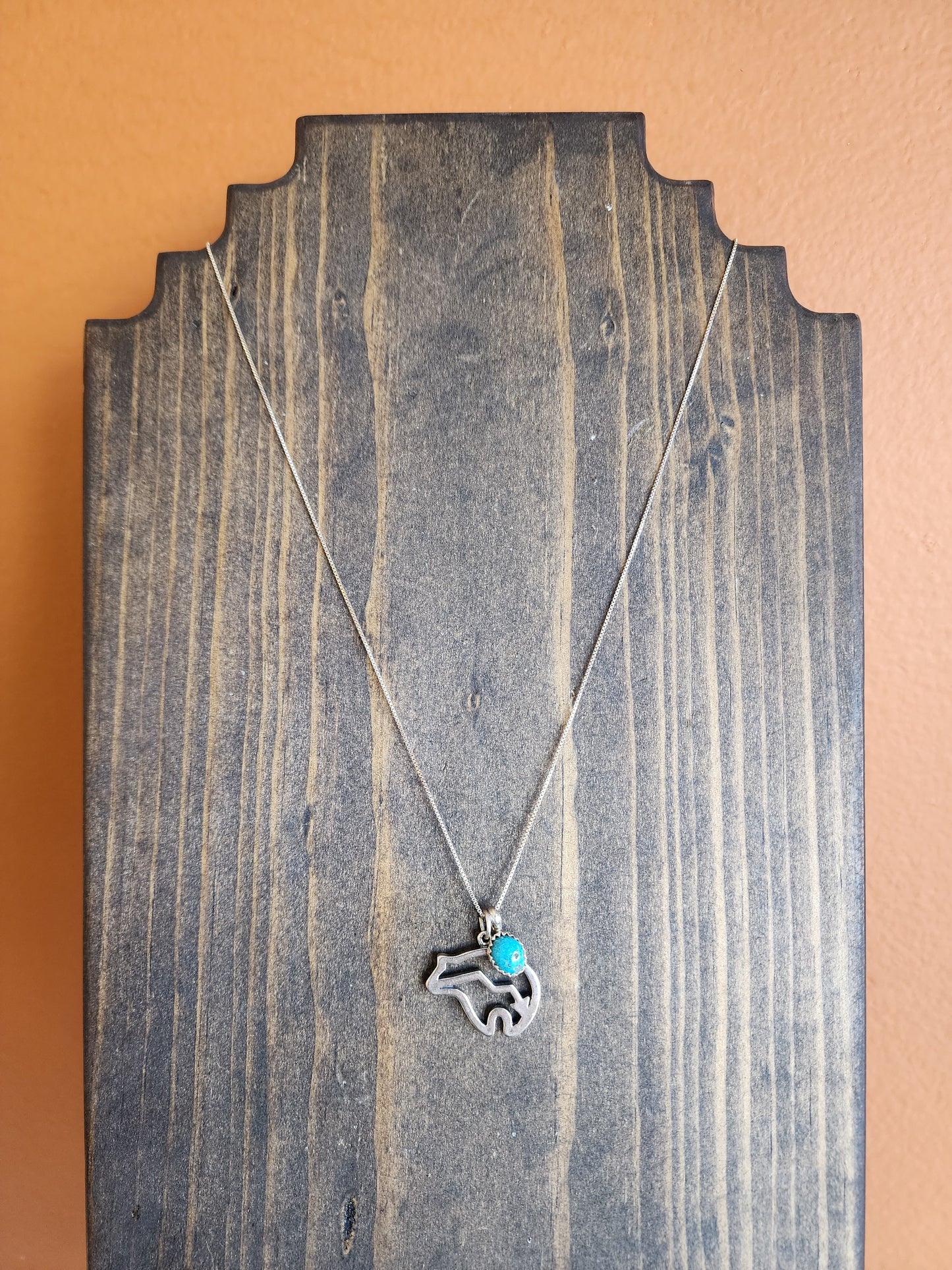 Sterling Silver Heartline Bear and Turquoise Pendant Necklace