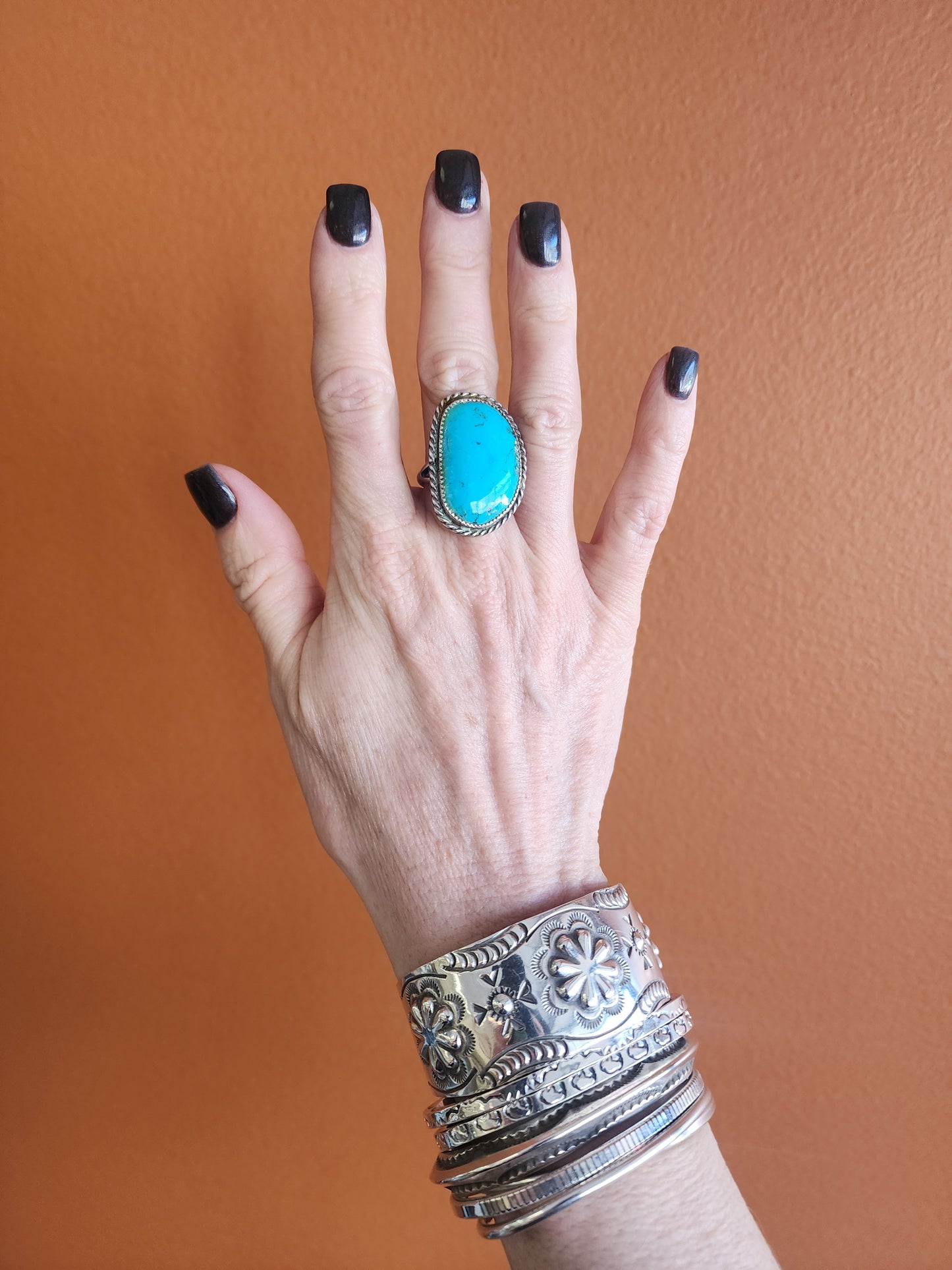 Vintage Sleeping Beauty Sterling Silver Rope Accent Ring