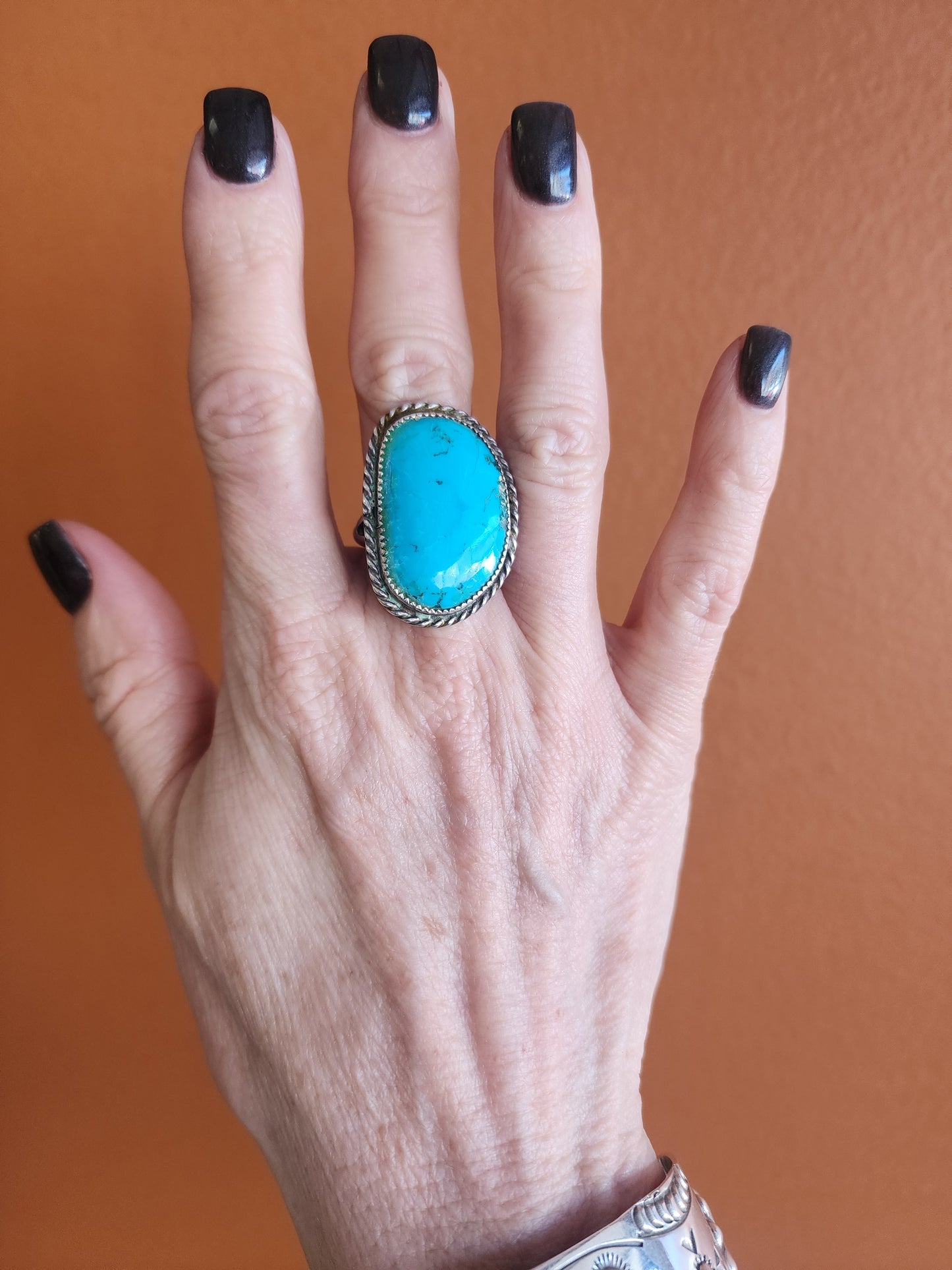 Vintage Sleeping Beauty Sterling Silver Rope Accent Ring
