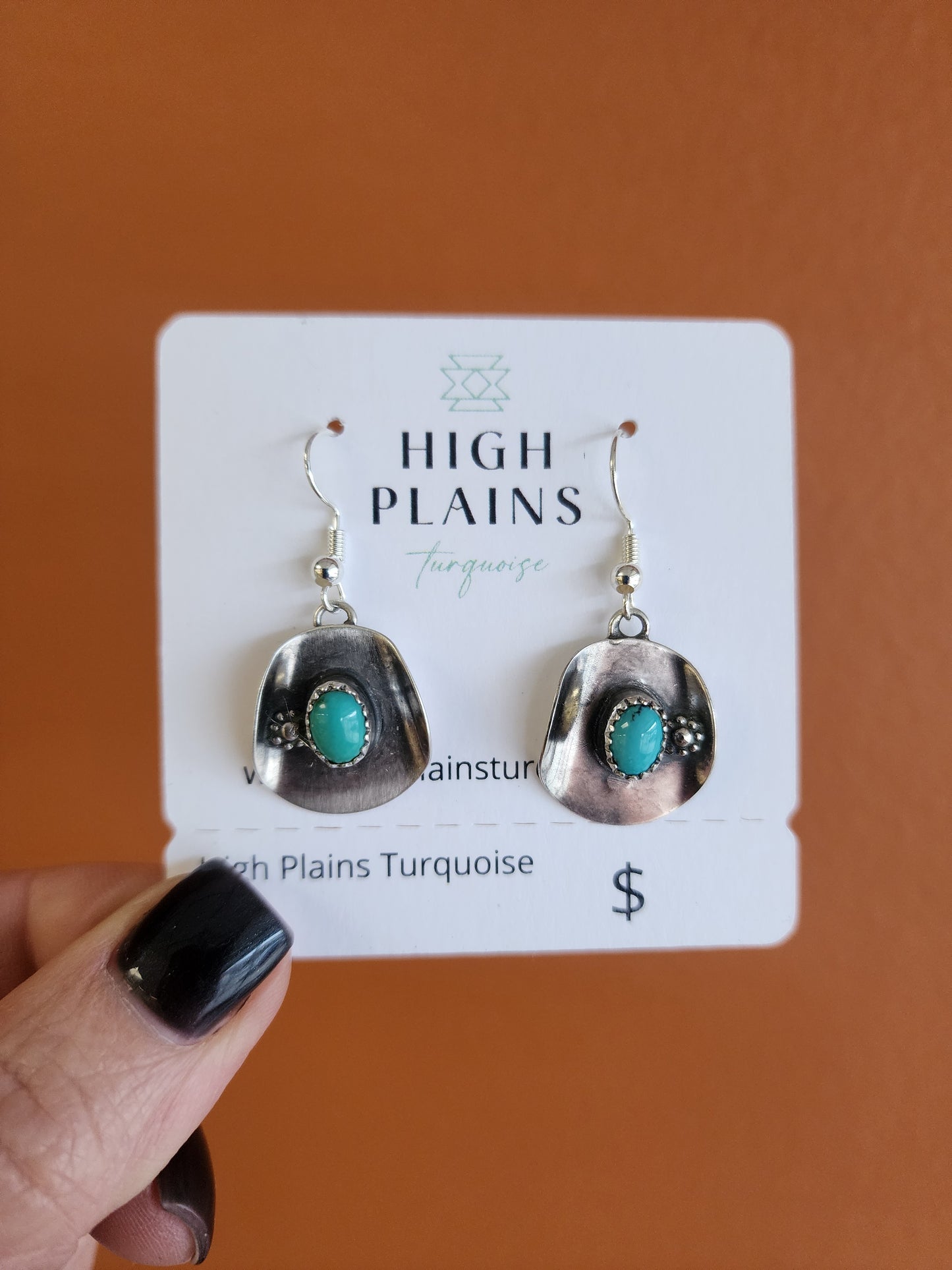 Handmade Sterling Silver Stone Accent Cowboy Hat Earrings