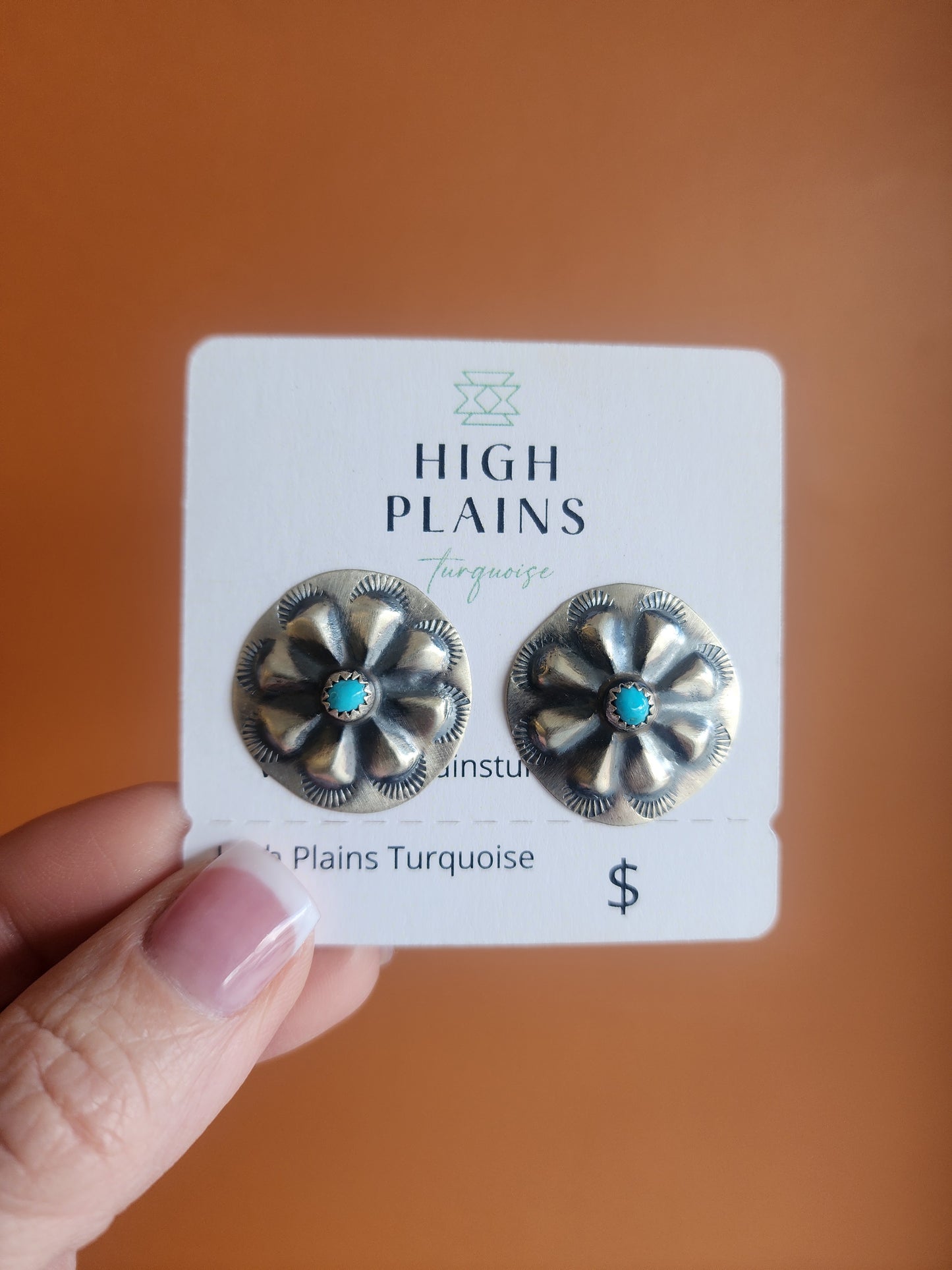 Joan Began Sterling Silver Round Conchos with Turquoise accent