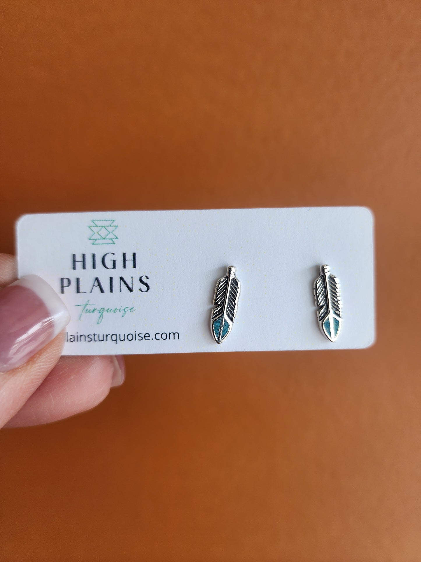 Turquoise Inlay Feather Earrings