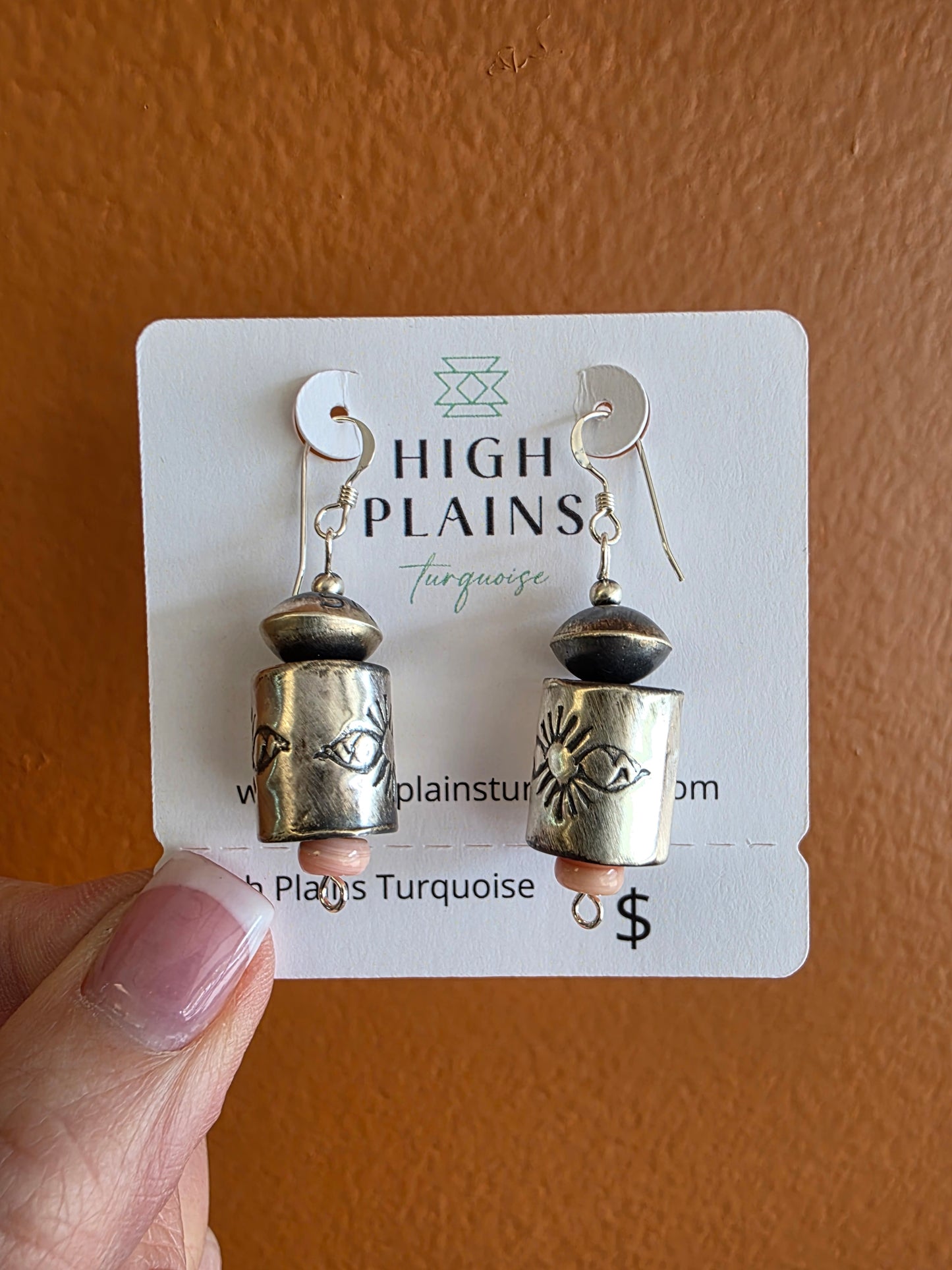 Handmade Sterling Silver Barrel Bead Pink Conch Earrings