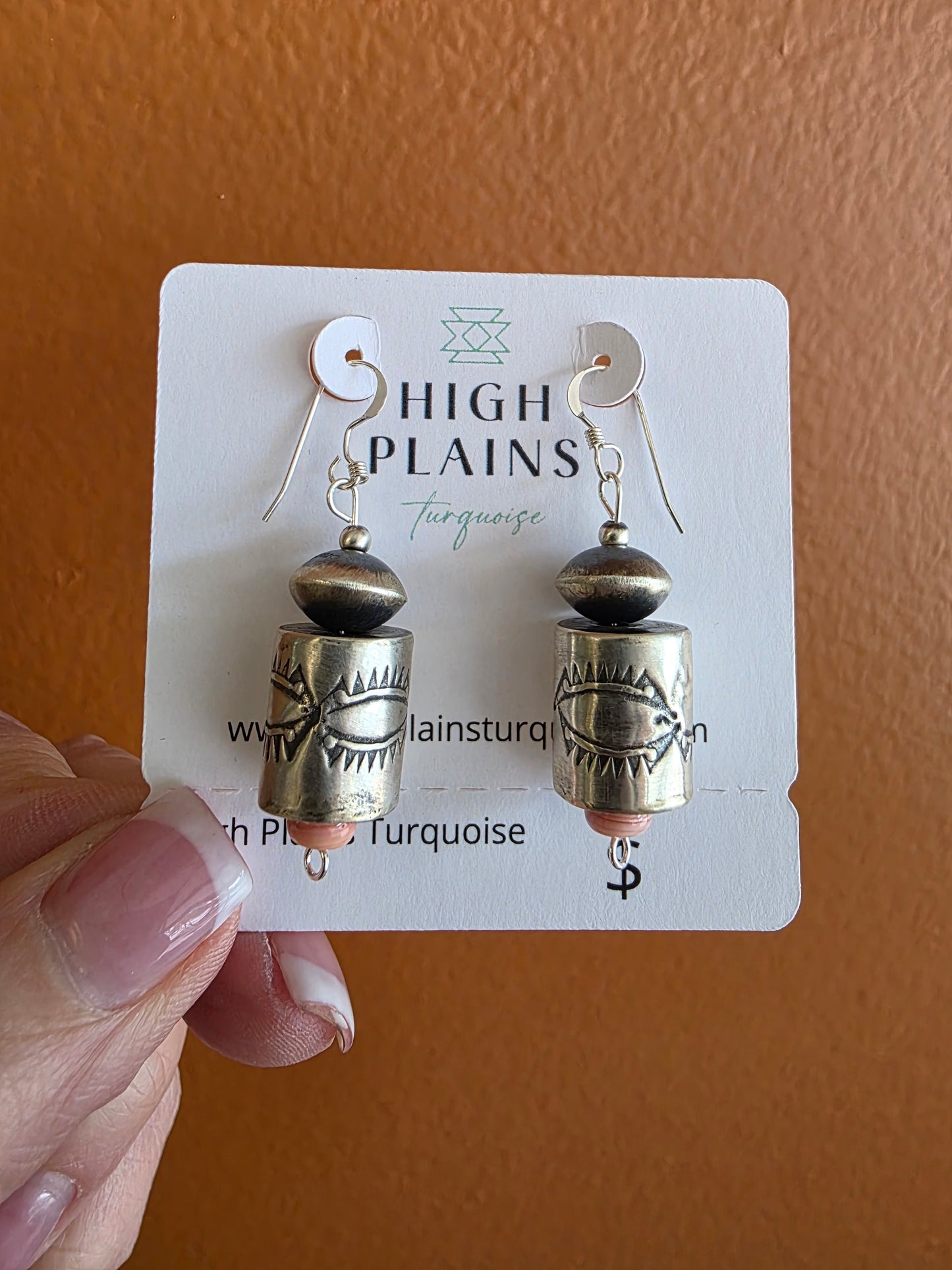 Handmade Sterling Silver Barrel Bead Pink Conch Earrings