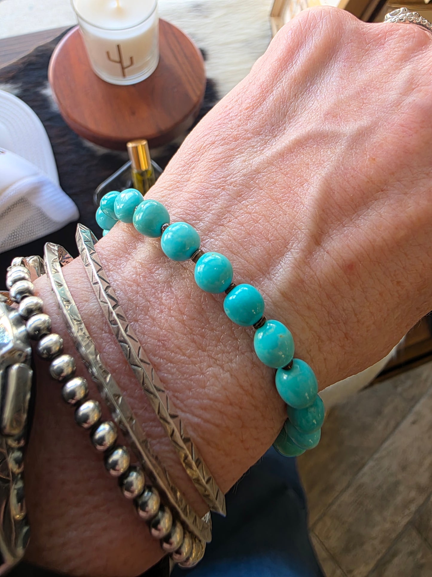 7mm Turquoise Beaded Bracelet