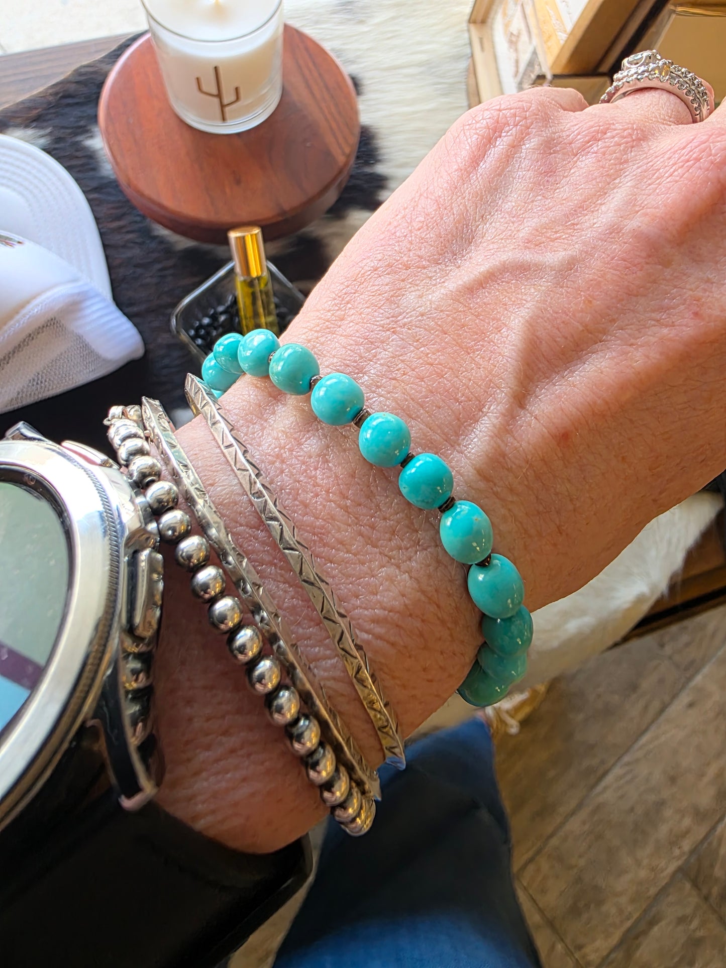 7mm Turquoise Beaded Bracelet