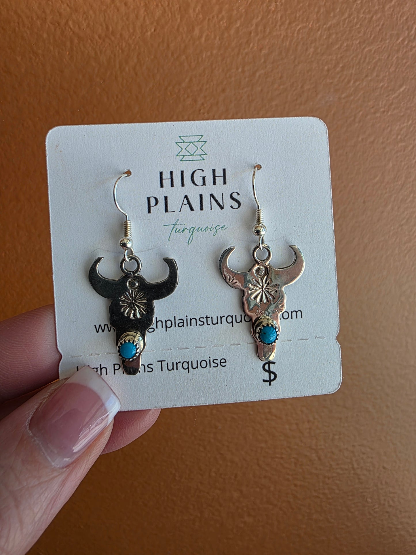 Sterling Silver Steer Earrings with Accent Stone