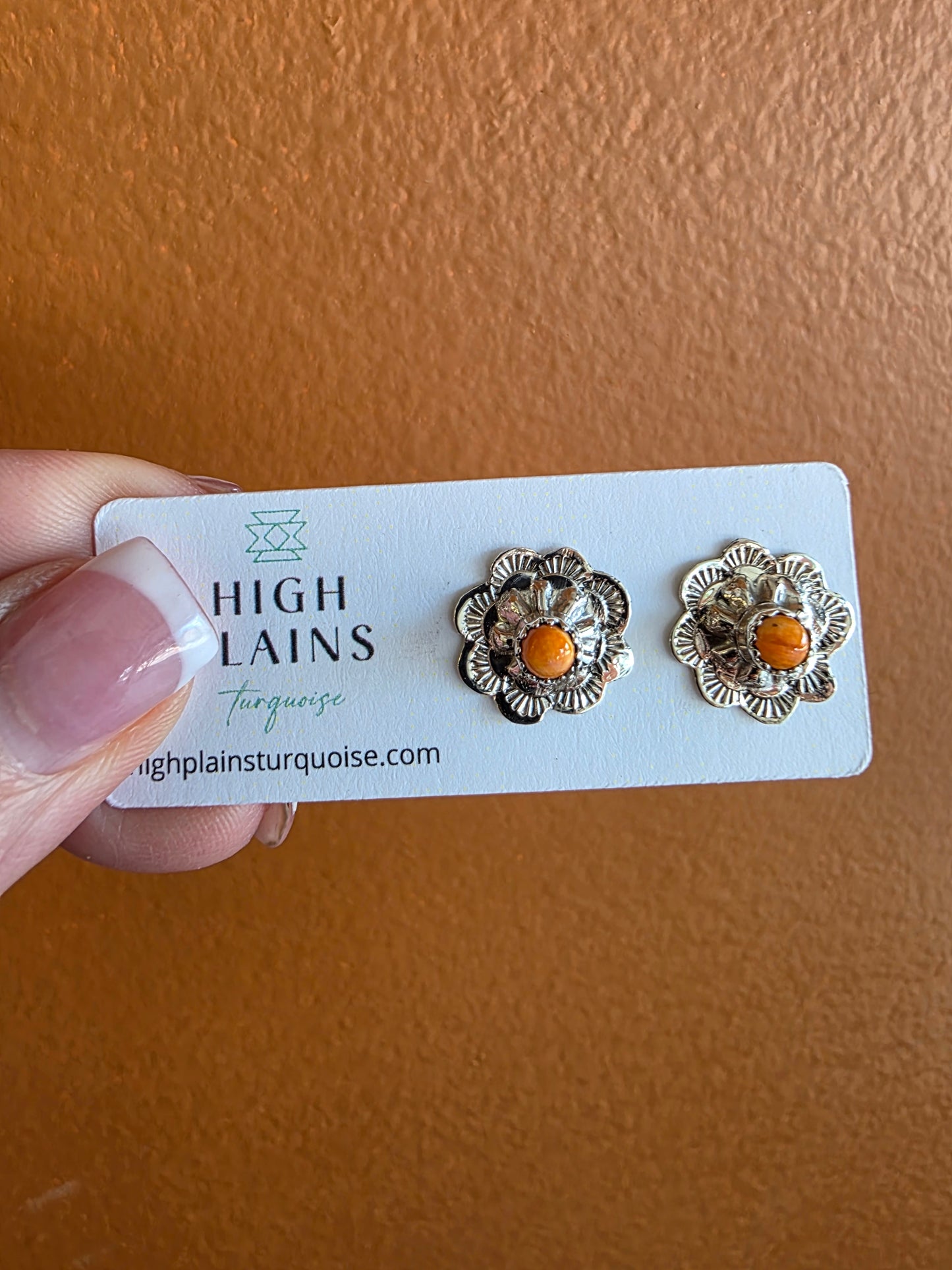 Petite Hand Stamped Sterling Silver Conch Earrings with Stone Accent