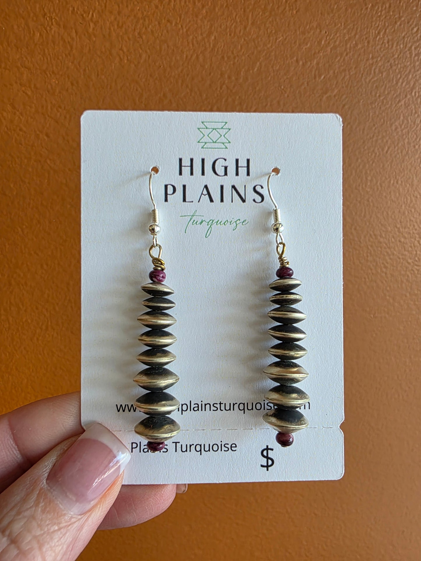 Handmade Sterling Silver Saucer Beaded Earrings with Purple Spiny Accent