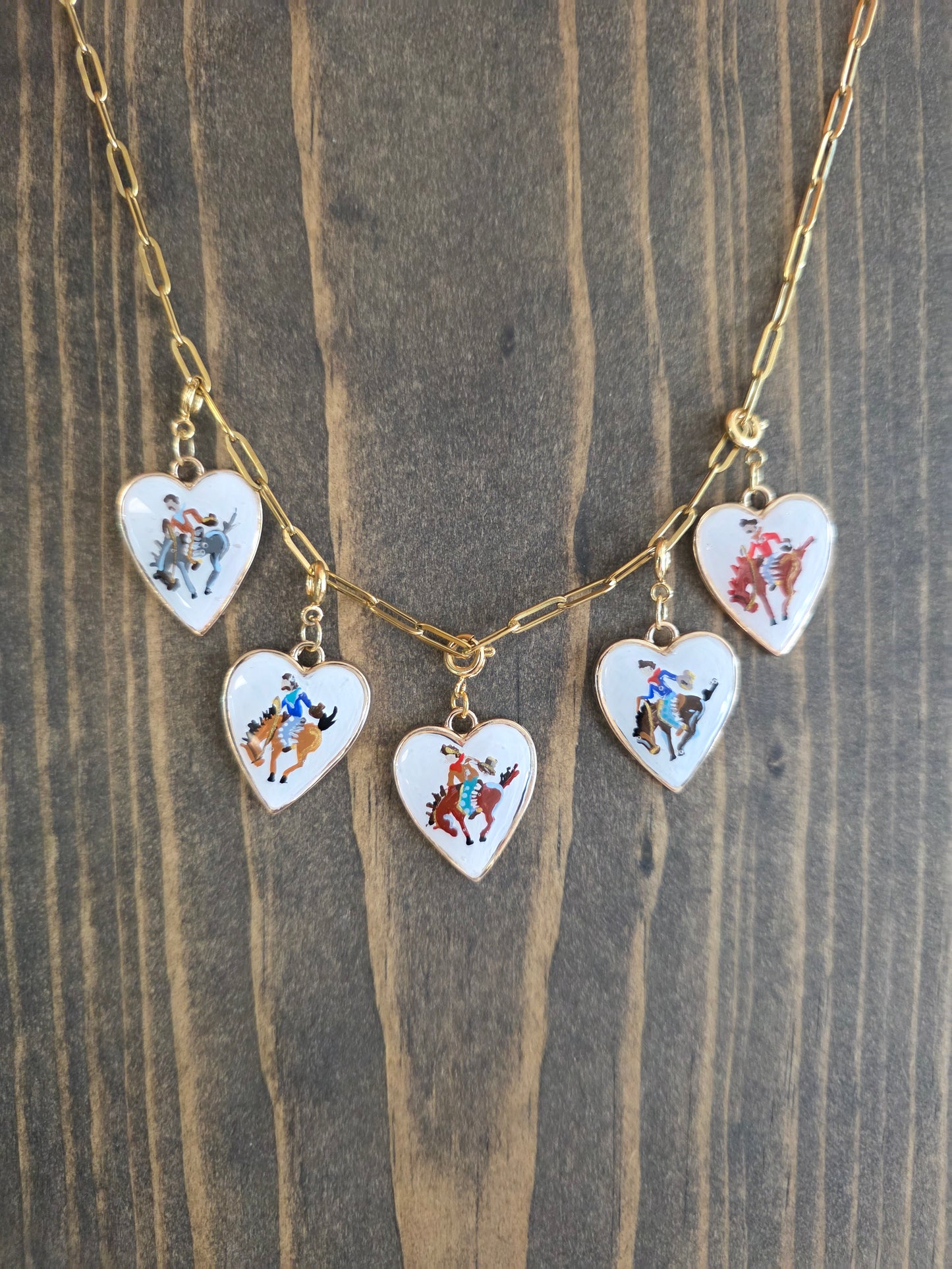 Hand Painted Bronc Rider Heart Charms (various colors)