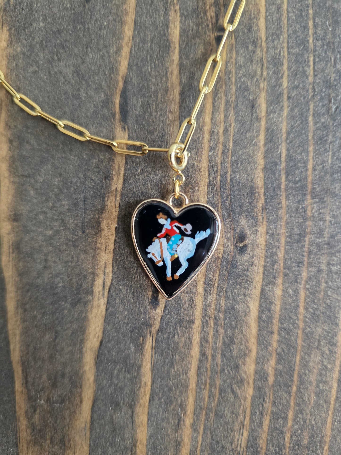 Hand Painted Bronc Rider Heart Charms (various colors)