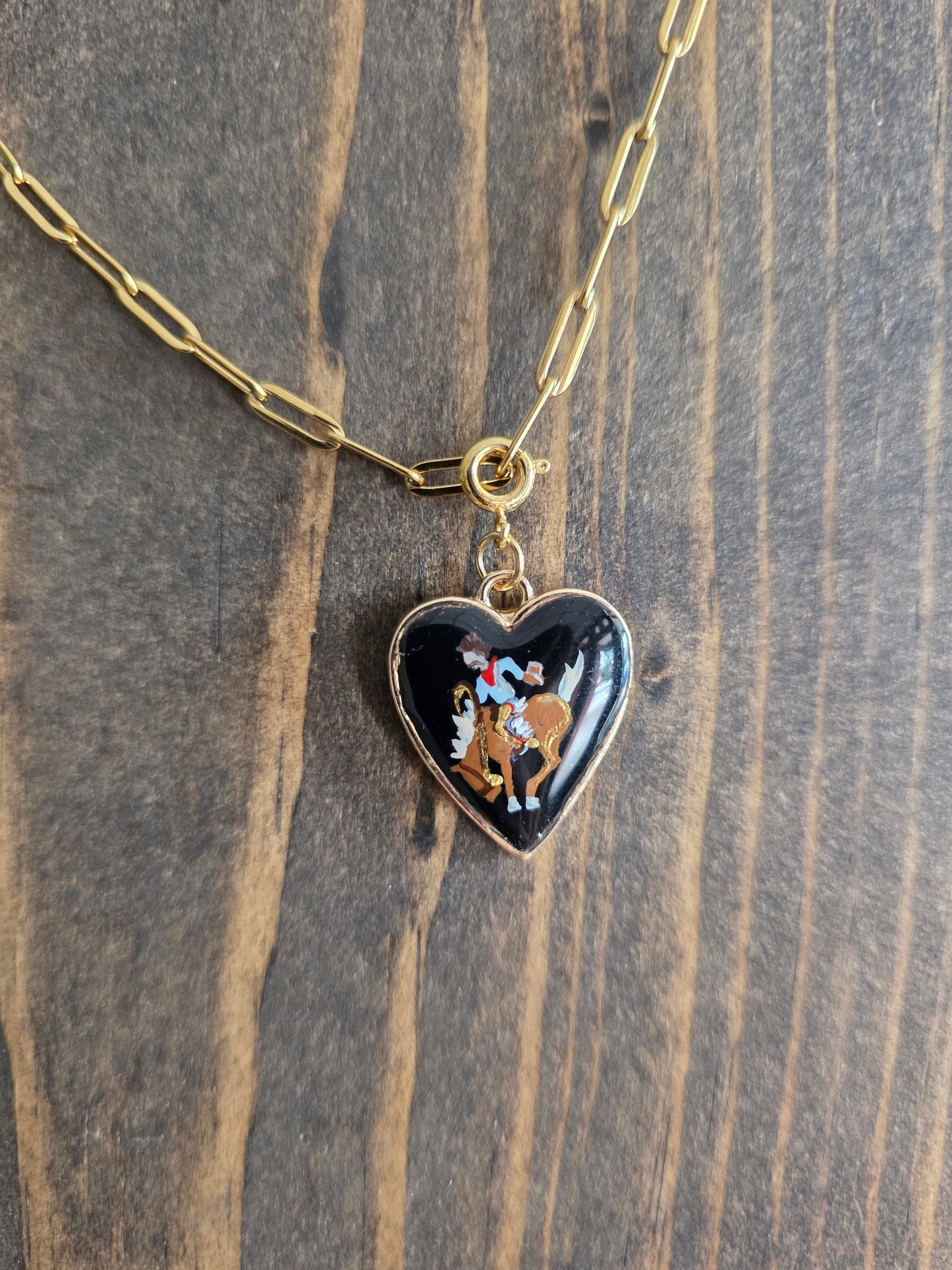 Hand Painted Bronc Rider Heart Charms (various colors)