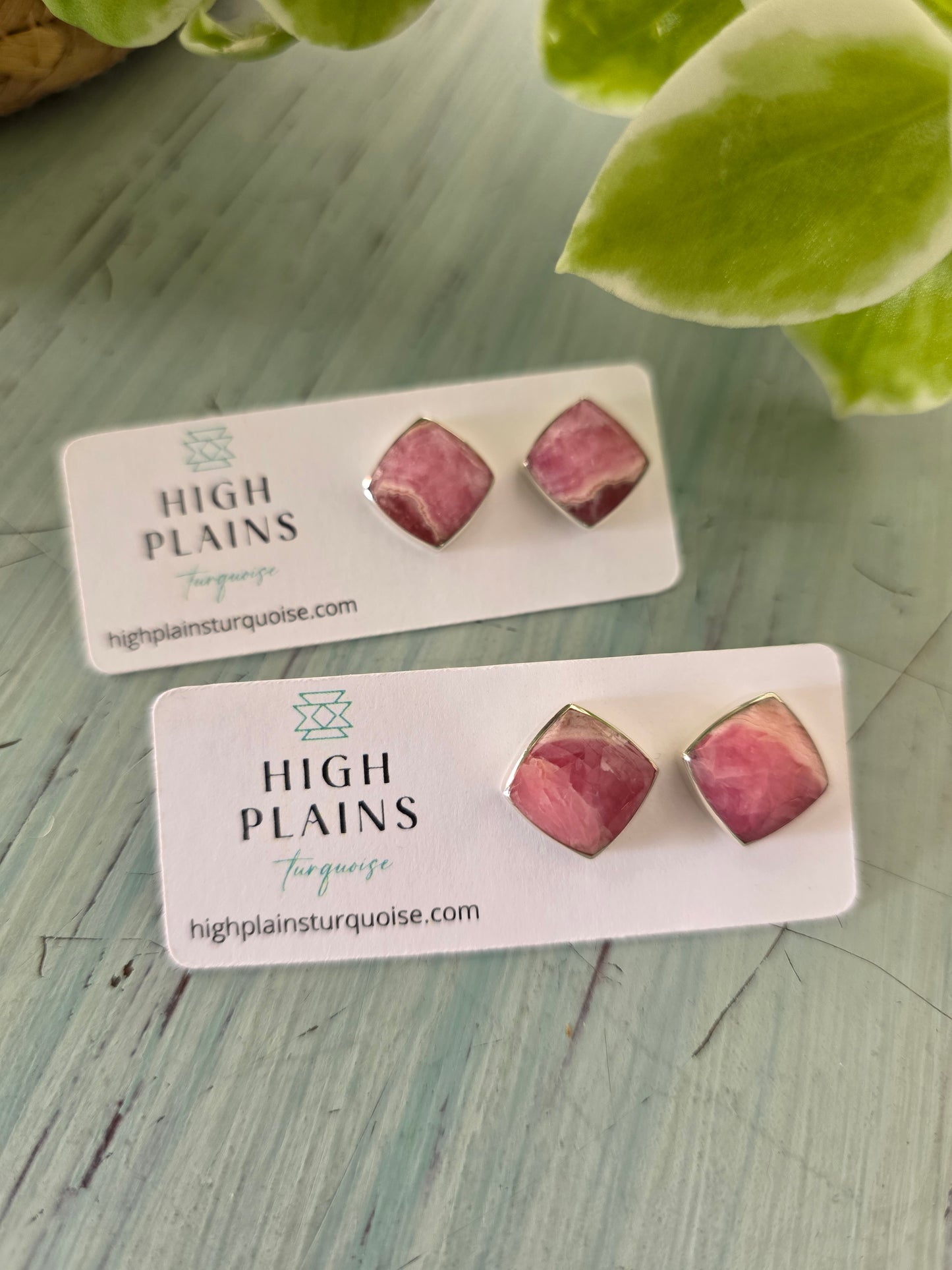 Rhodochrosite Square Stud Earrings