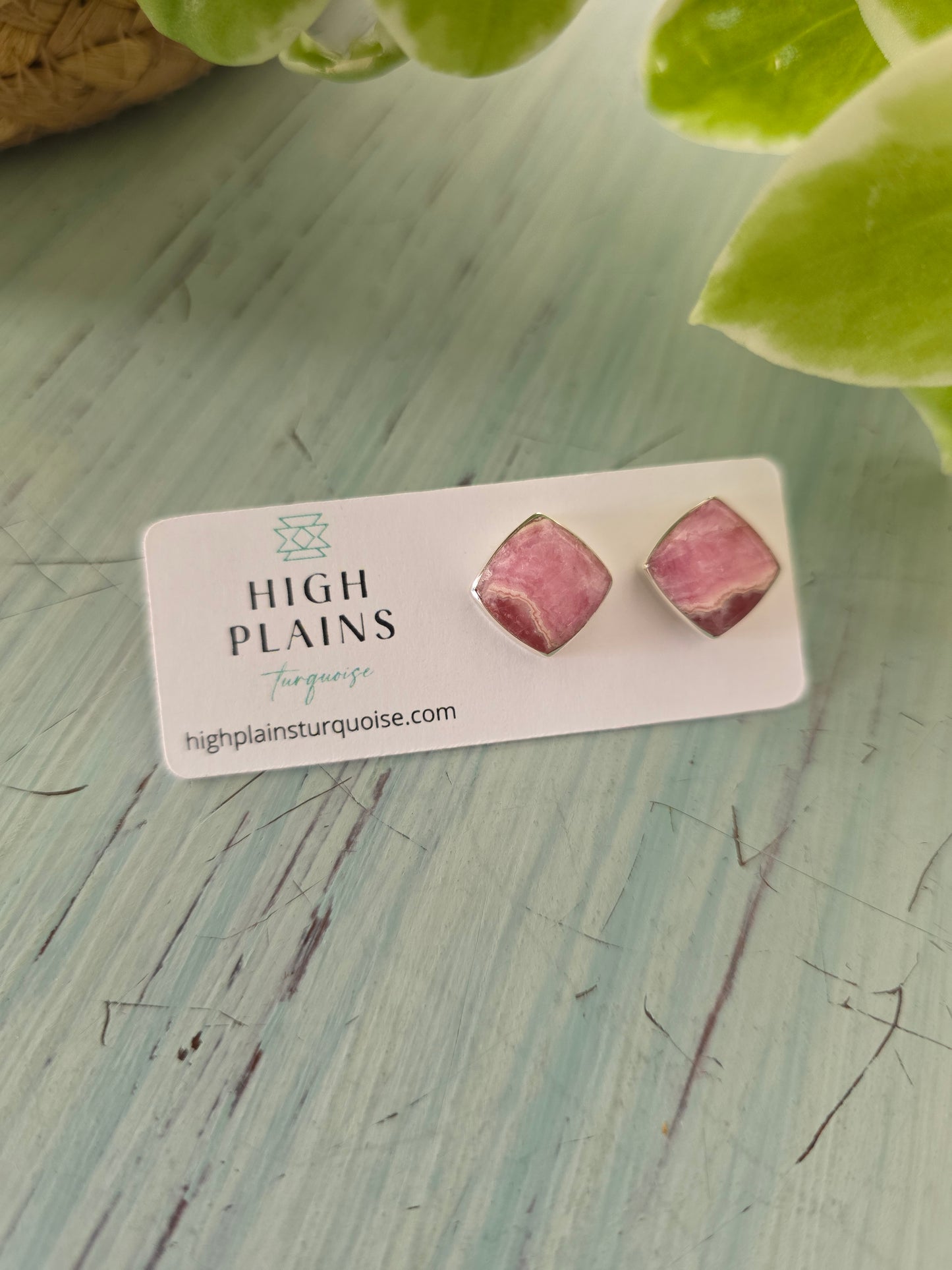 Rhodochrosite Square Stud Earrings