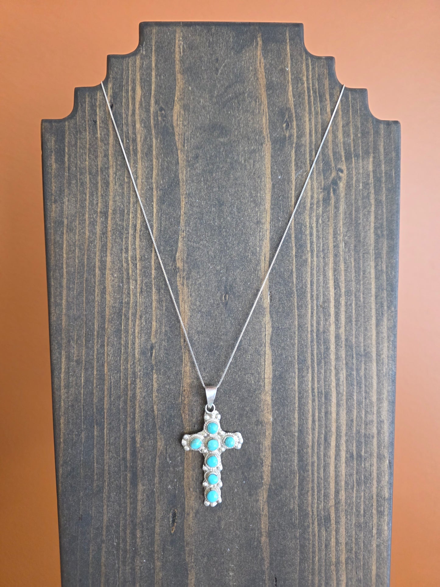 Zuni Green Kingman Turquoise Cross Necklace