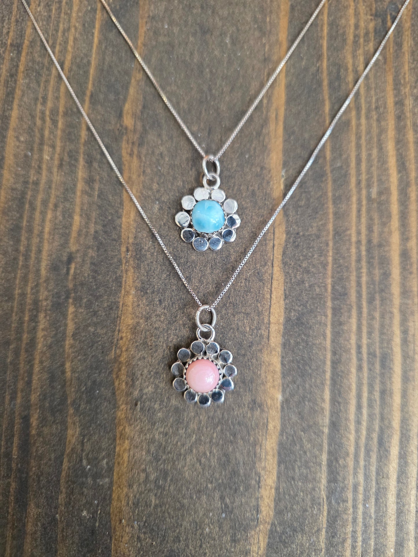 Sterling Sunflower and Stone Pendant Necklace