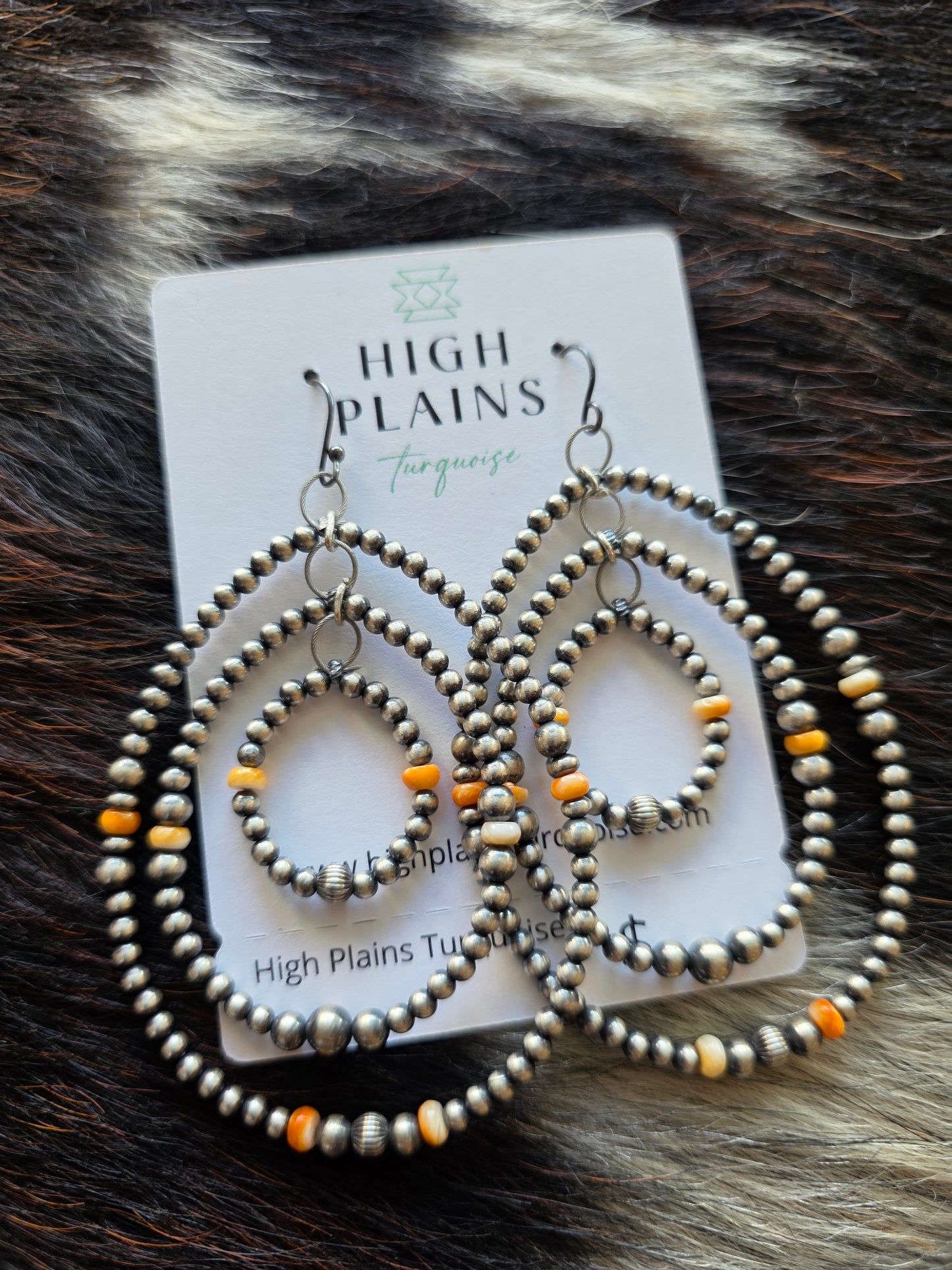 Sterling and Spiny Triple Hoop Multi Bead Earrings