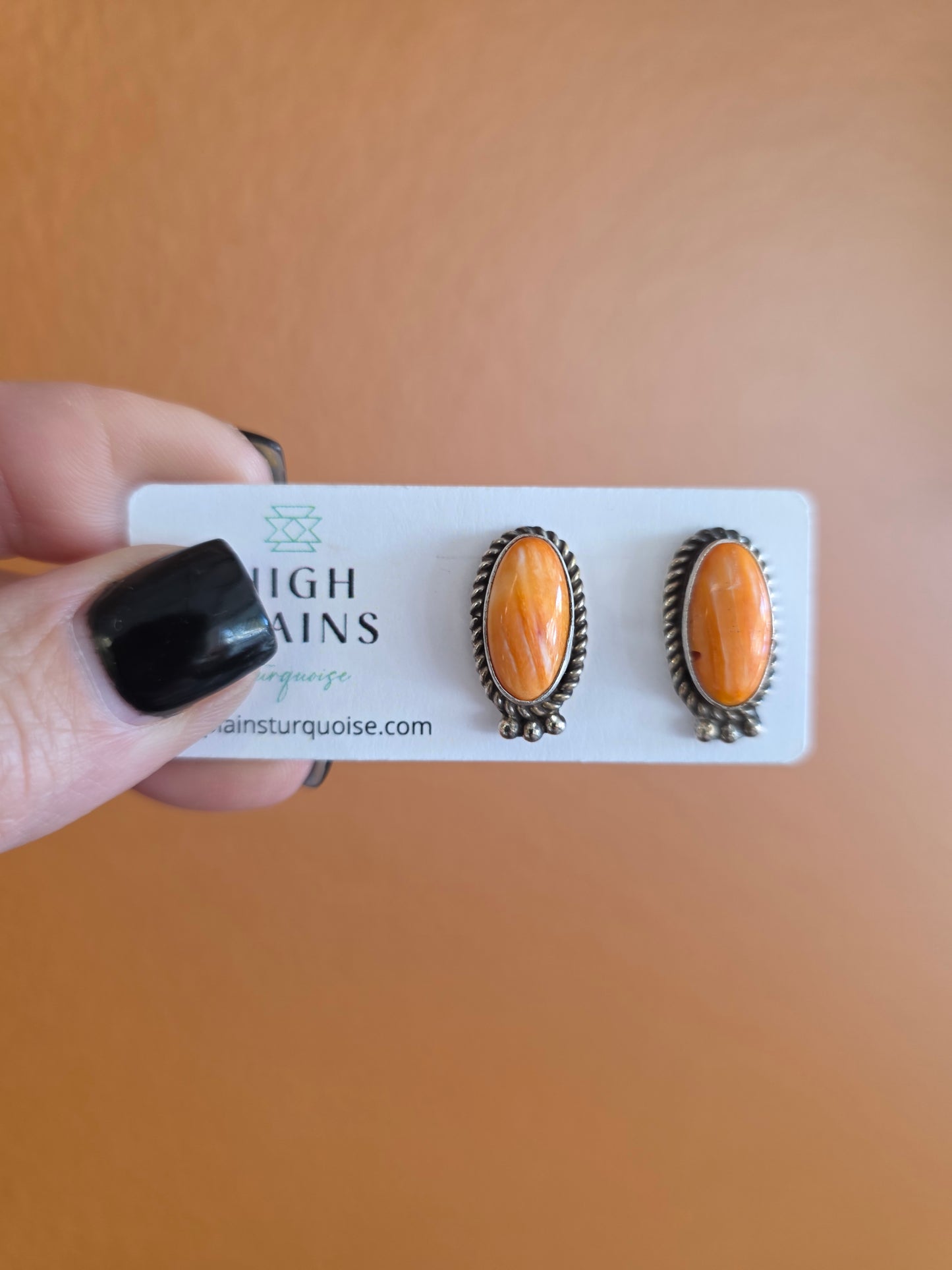 Spiny Oyster Oval Earrings with Sterling Dot Accent