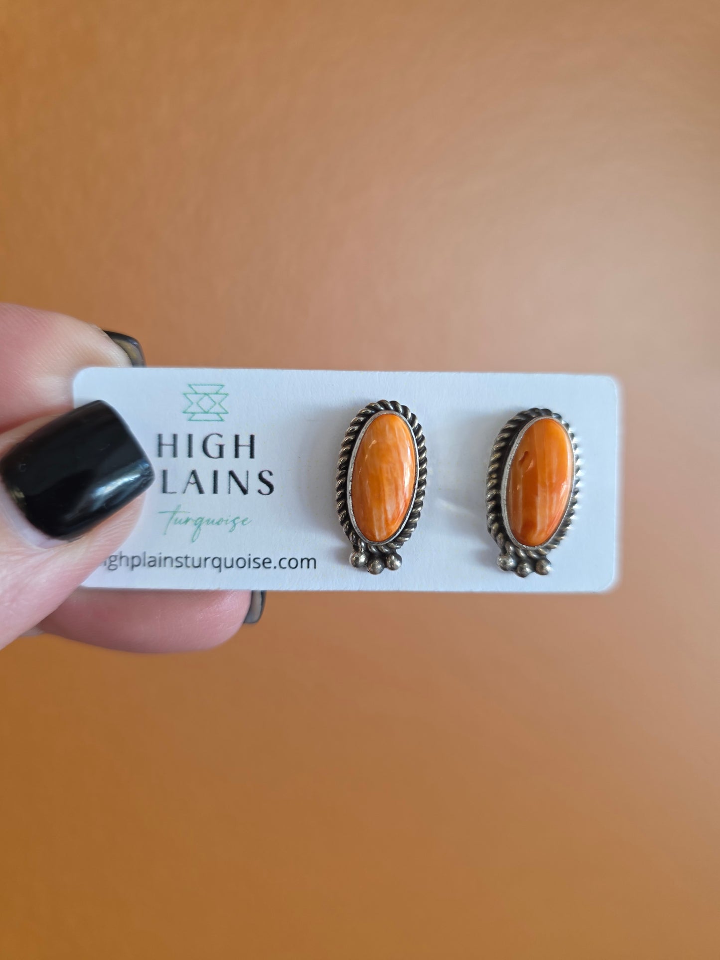 Spiny Oyster Oval Earrings with Sterling Dot Accent