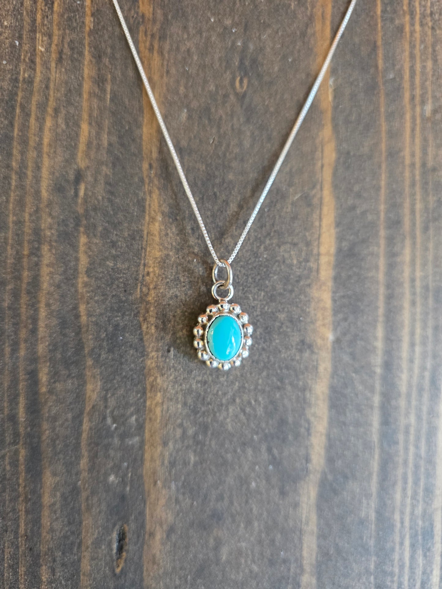 Dotted Sterling and Turquoise Pendant Necklace