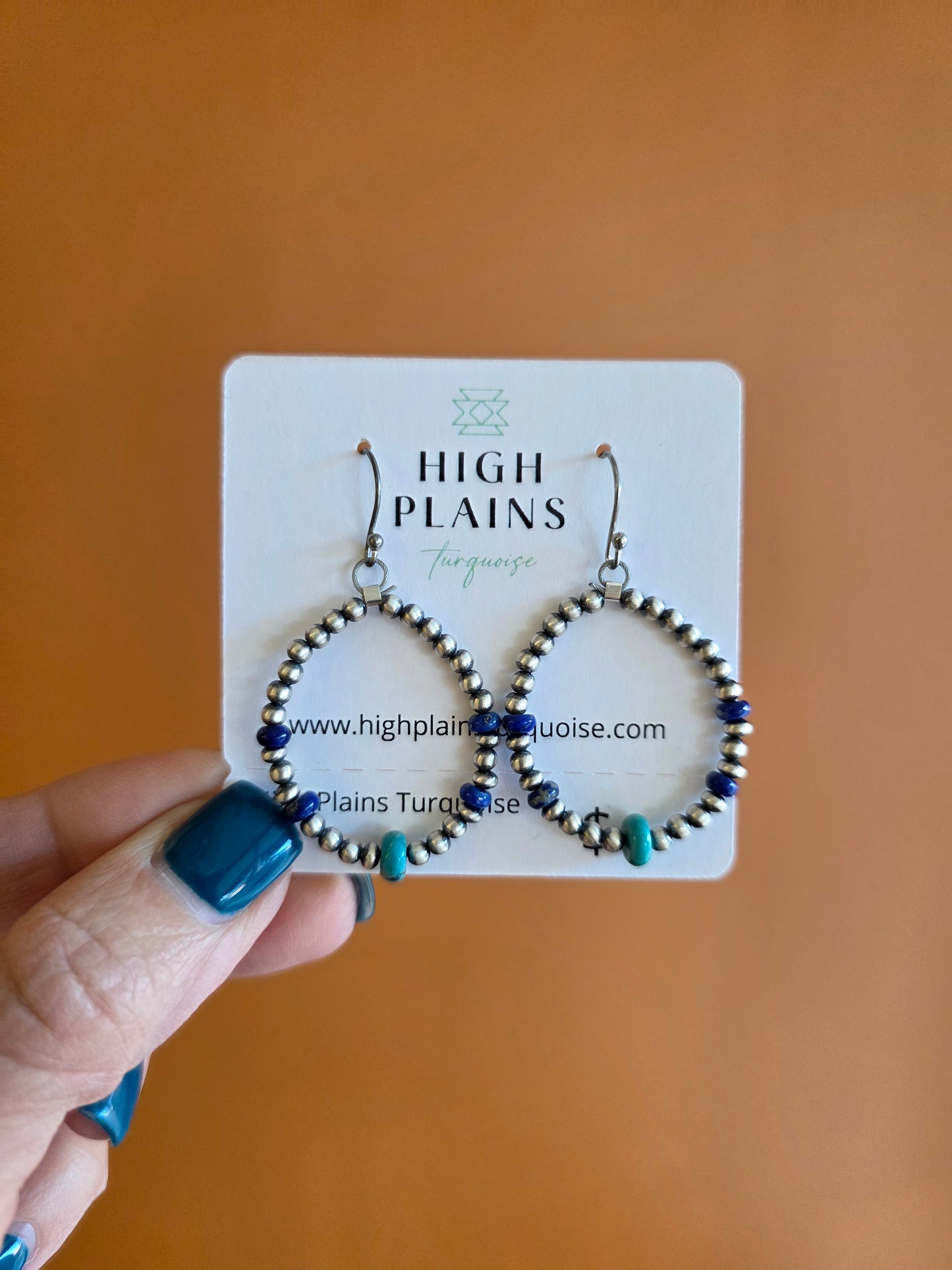 Round Sterling Silver Bead Earrings with Lapis and Turquoise Accent