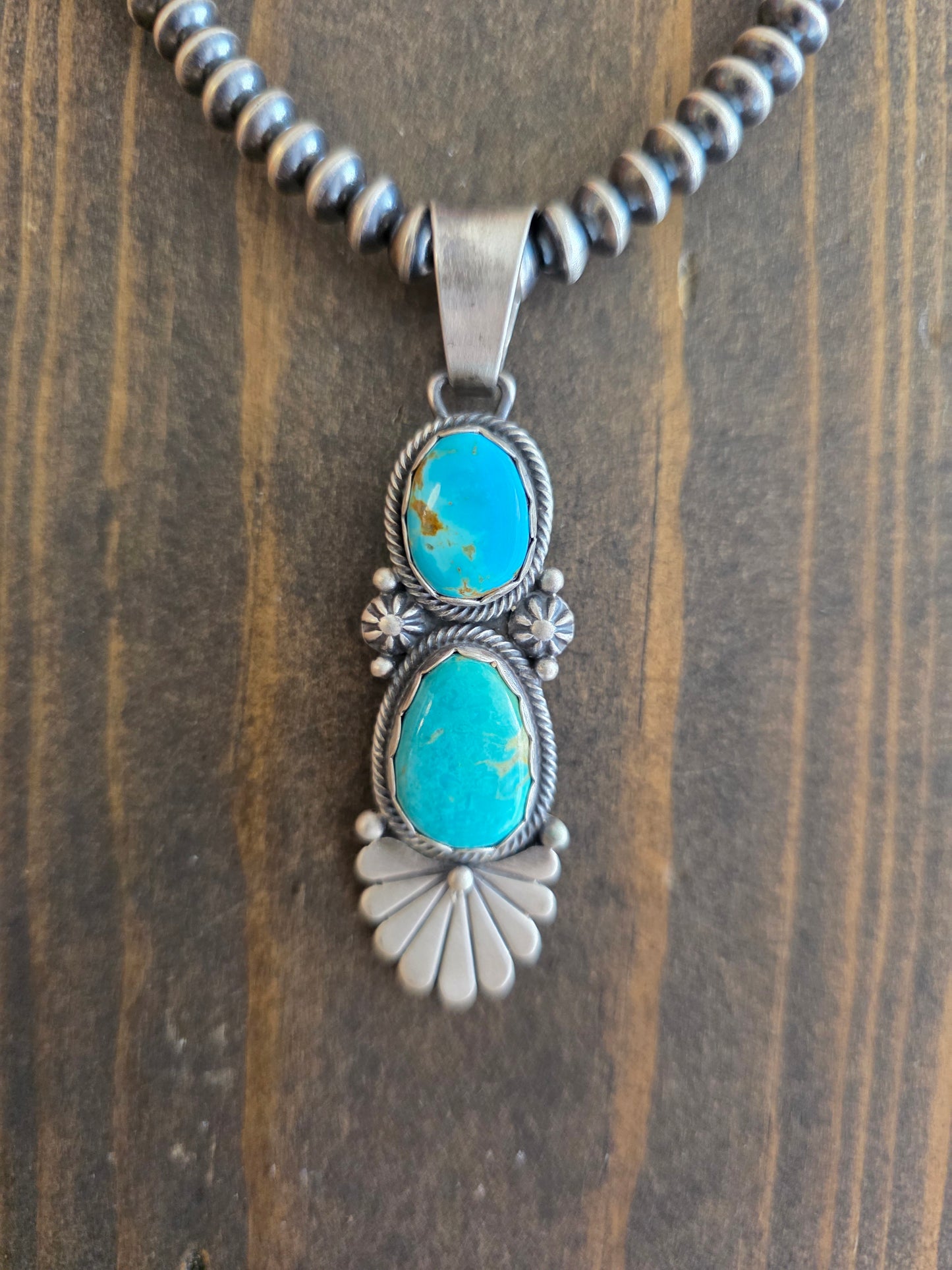 Benally Turquoise Double Stone Fan Pendant