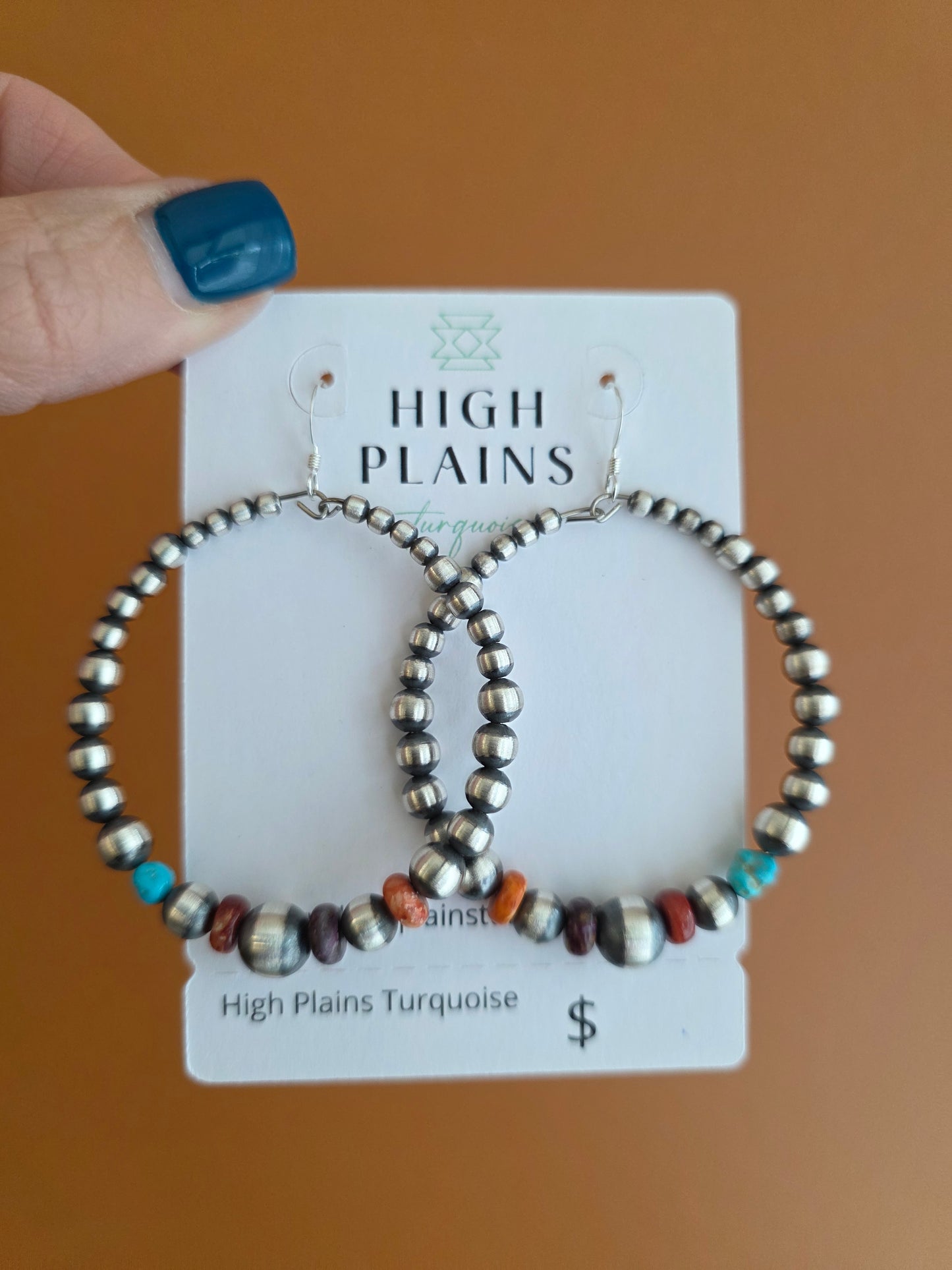 Graduated Sterling Hoops with Turquoise and Spiny Accent