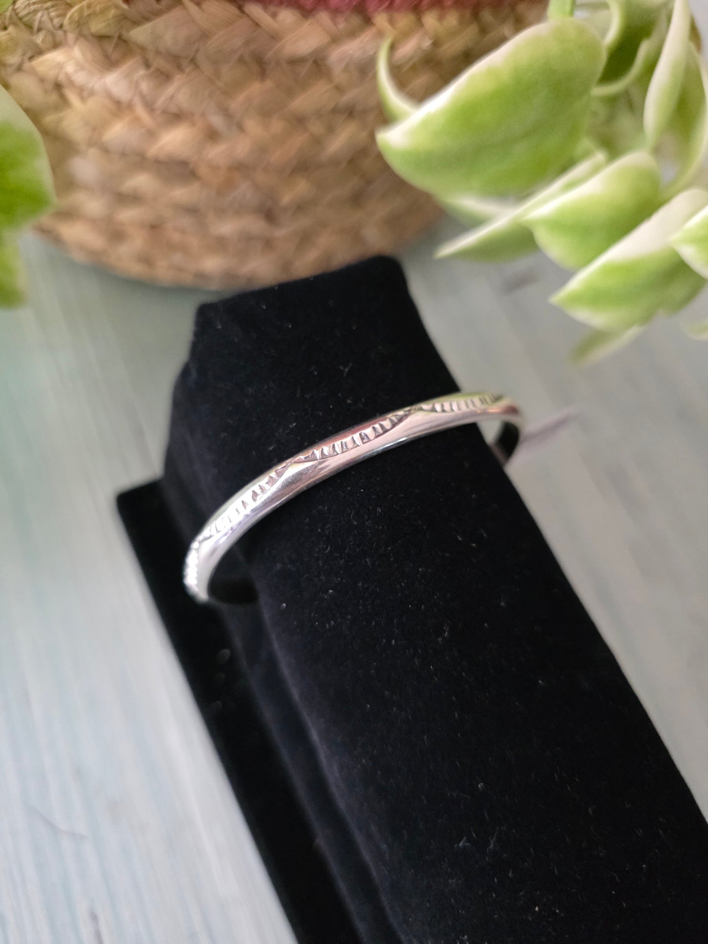 Elaine Tahe Stamped Sterling Silver Half Round Cuff