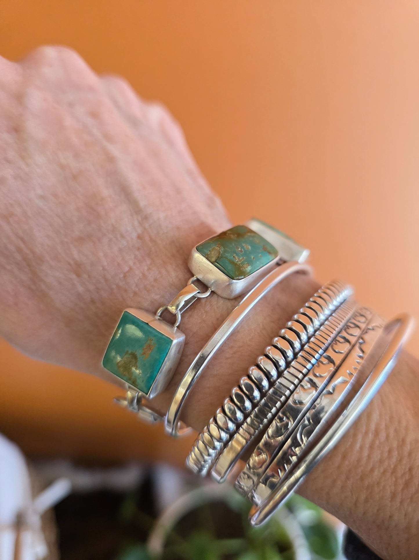 Contemporary Kingman Turquoise Link Bracelet