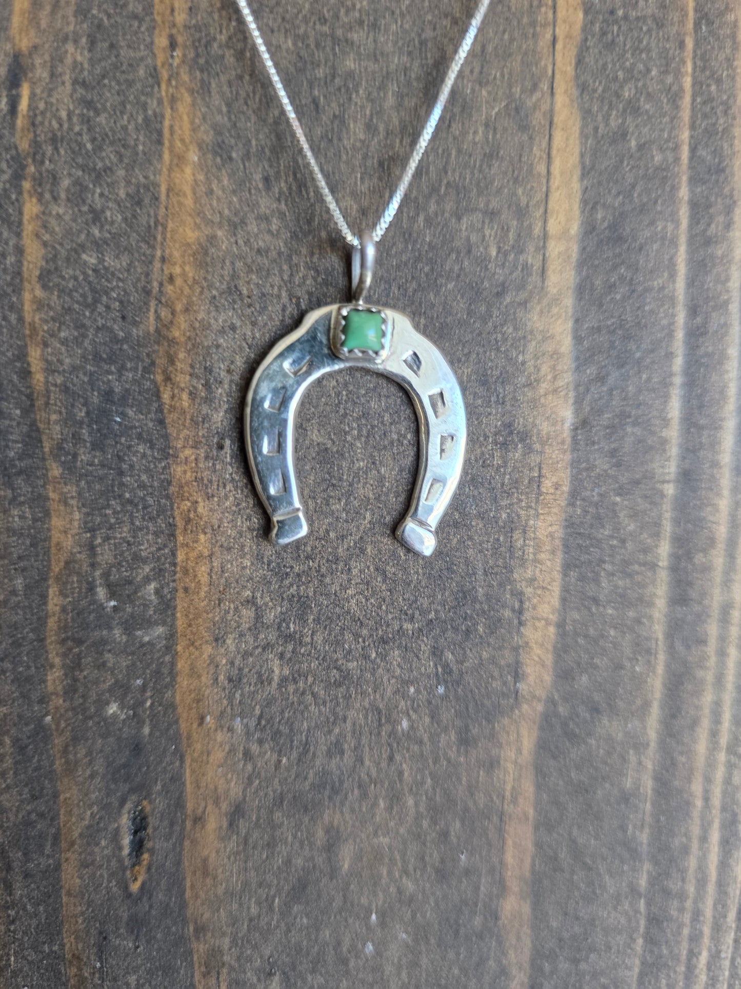 Sterling Silver Turquoise Horseshoe Pendant Necklace