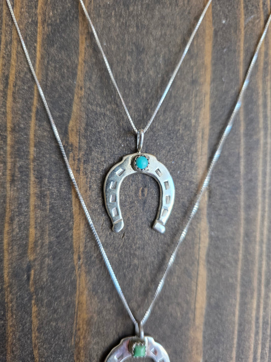 Sterling Silver Turquoise Horseshoe Pendant Necklace