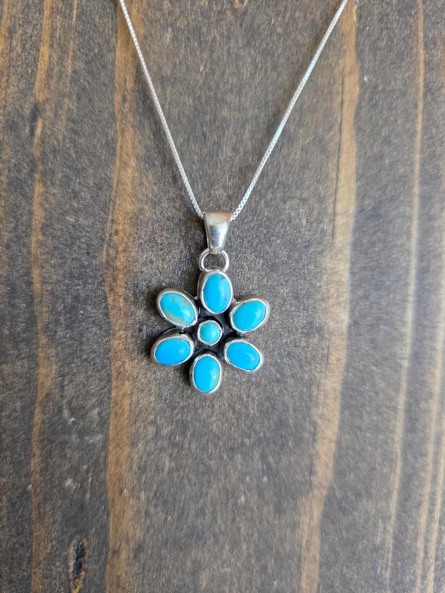 Kingman Turquoise Flower Pendant Necklace
