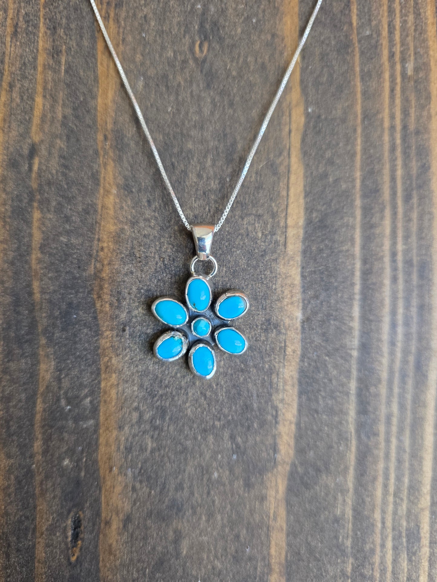 Kingman Turquoise Flower Pendant Necklace