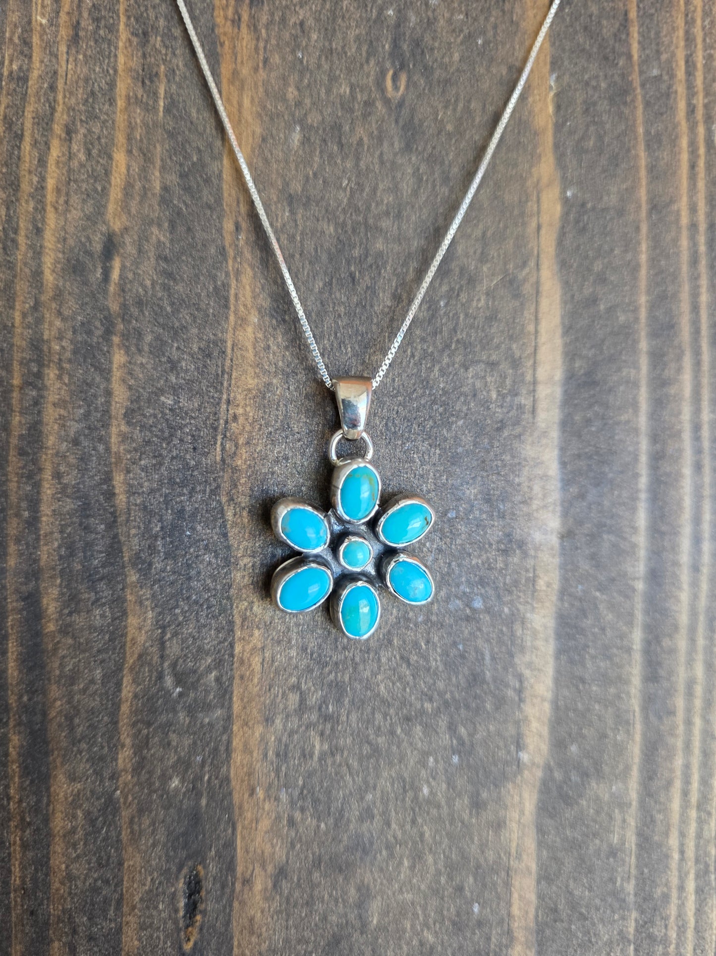 Kingman Turquoise Flower Pendant Necklace