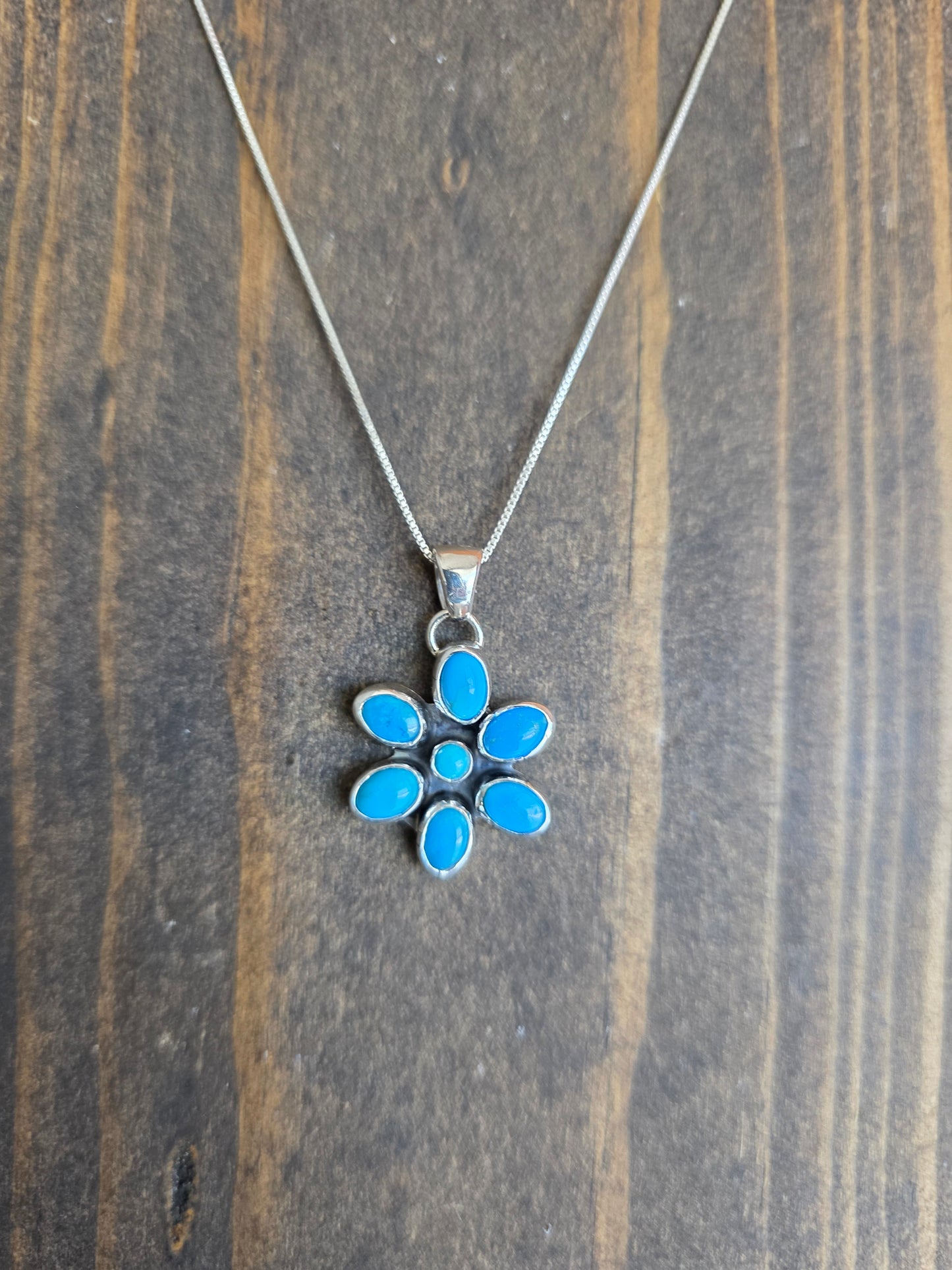 Kingman Turquoise Flower Pendant Necklace