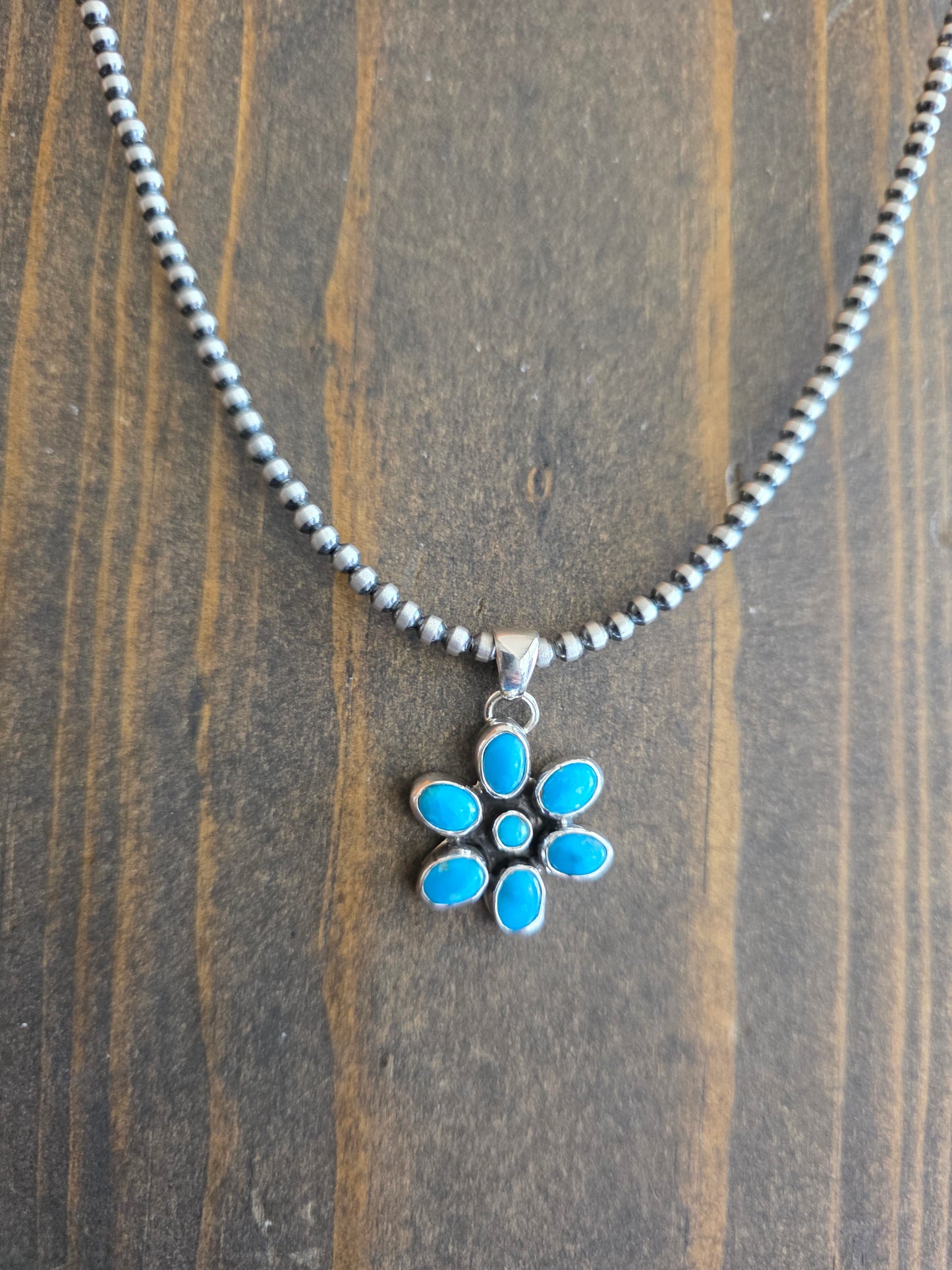 Kingman Turquoise Flower Pendant Necklace