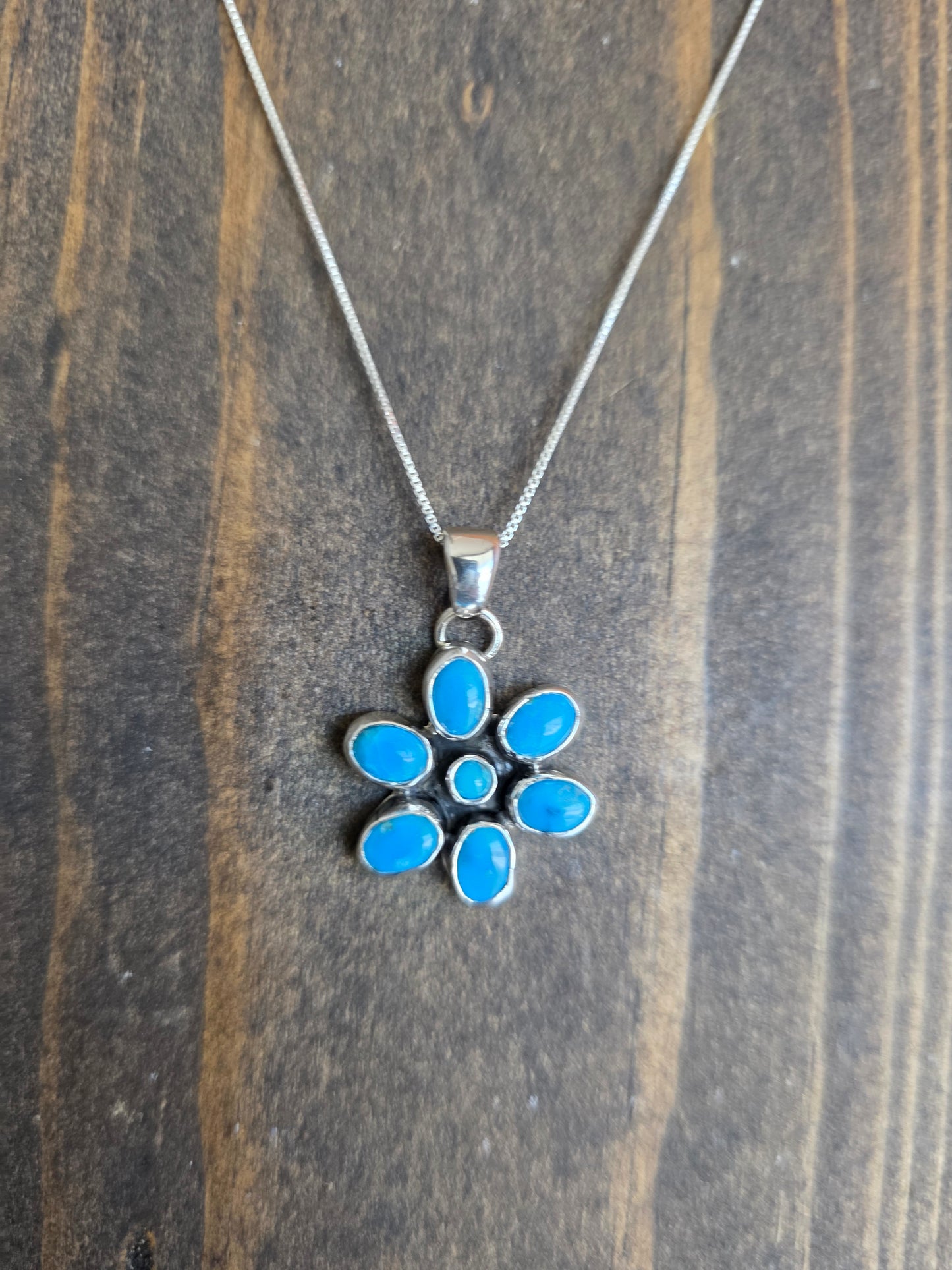 Kingman Turquoise Flower Pendant Necklace