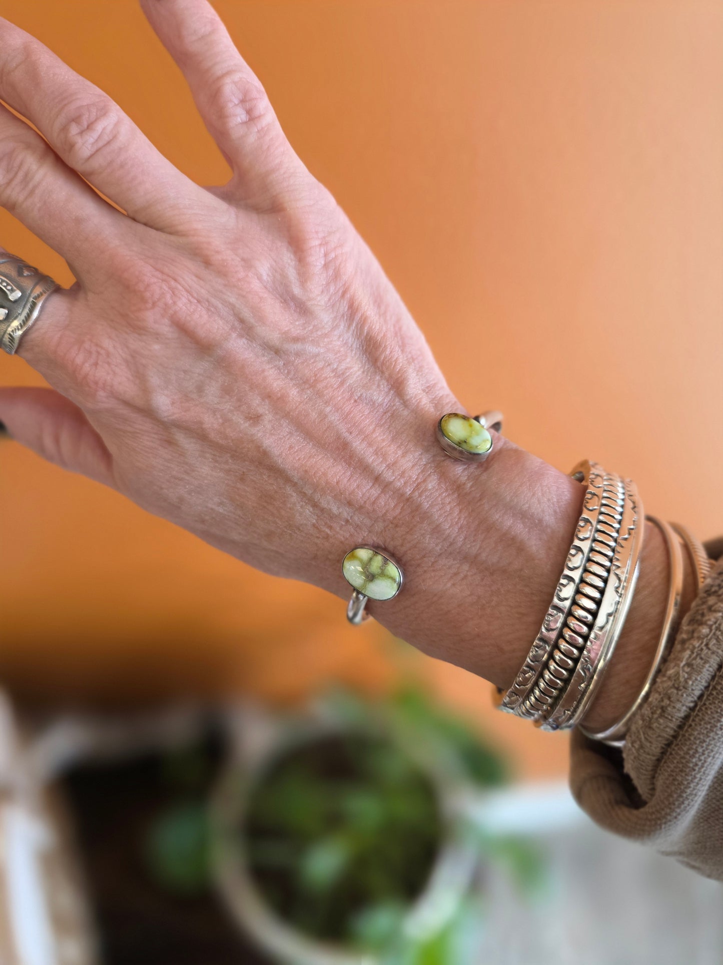 2-Stone Palomino Reverse Open Cuff Bracelet