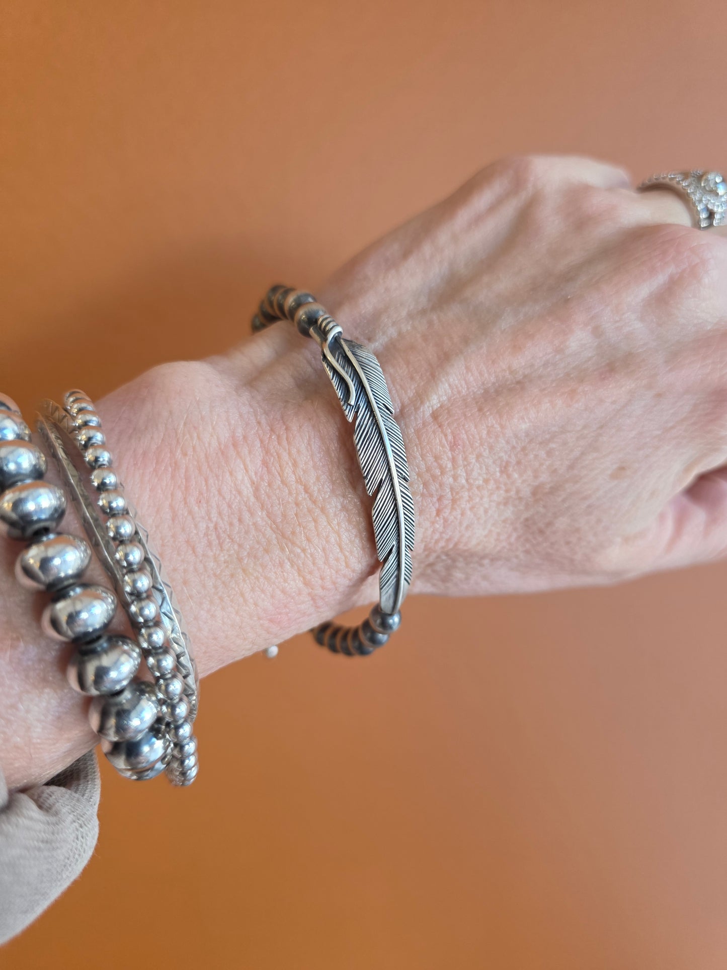 Santo Domingo 6mm Sterling Silver Feather Cuff Bracelet
