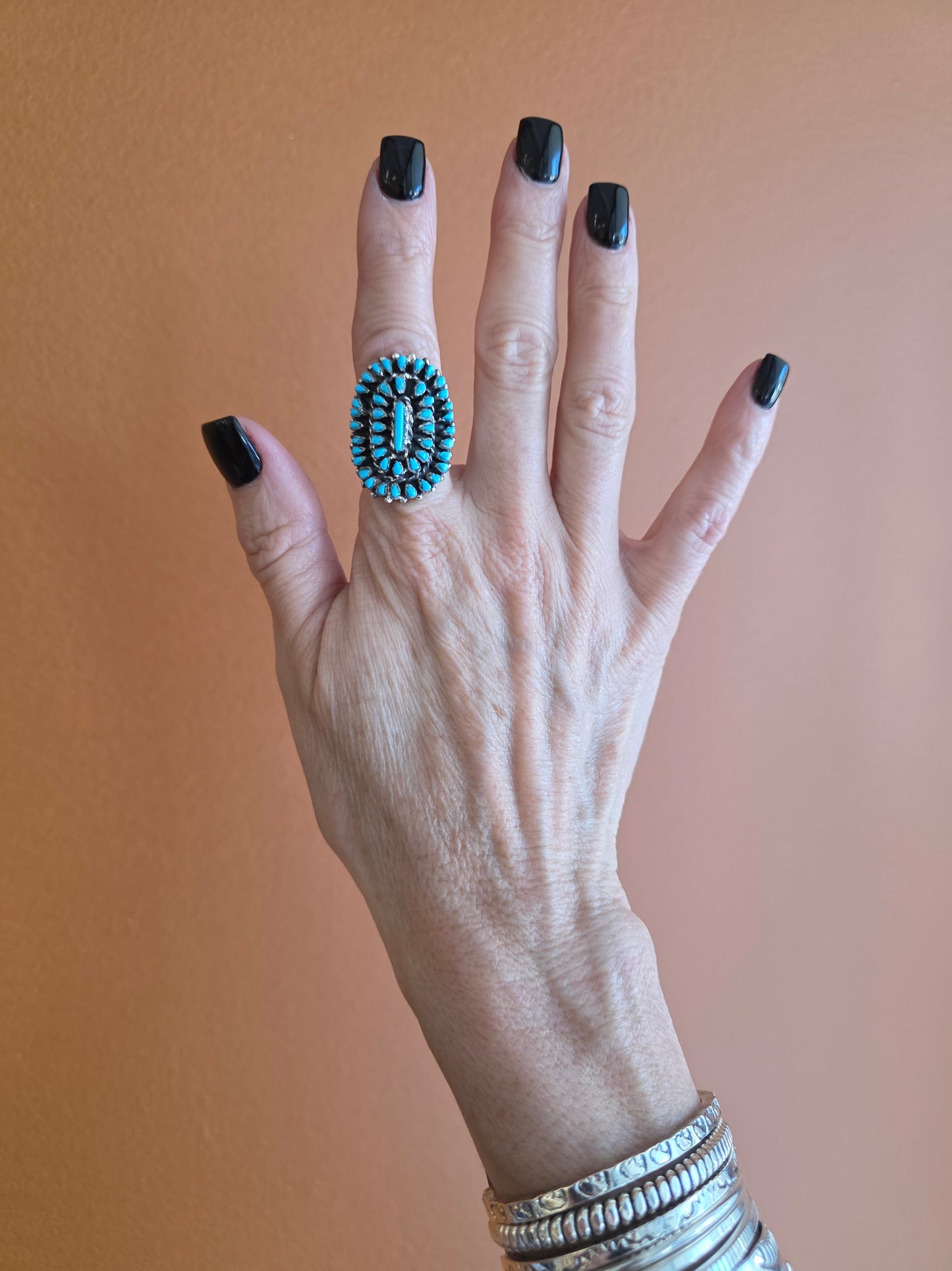 Zuni Needlepoint Sleeping Beauty Turquoise Adjustable Ring