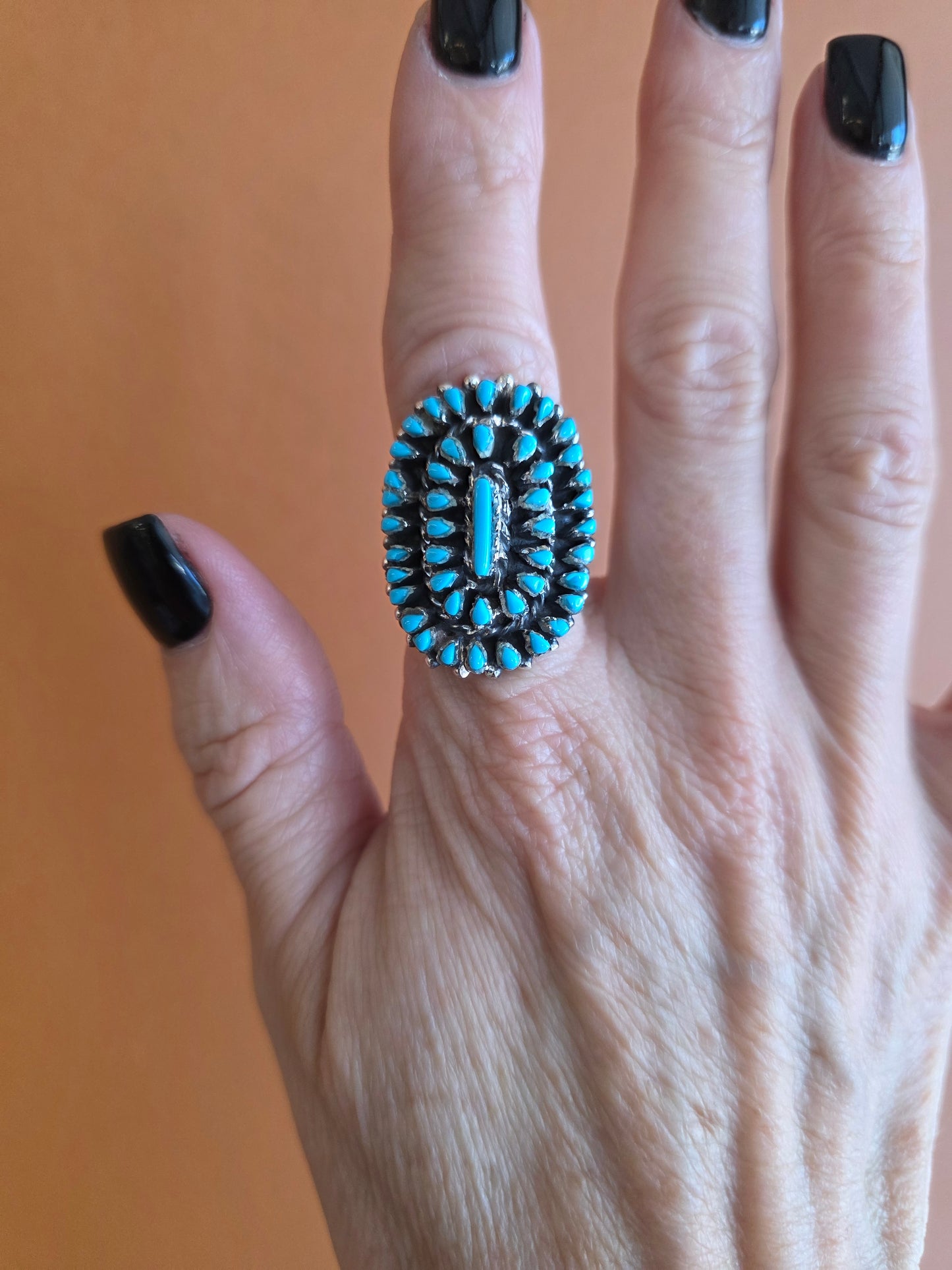 Zuni Needlepoint Sleeping Beauty Turquoise Adjustable Ring