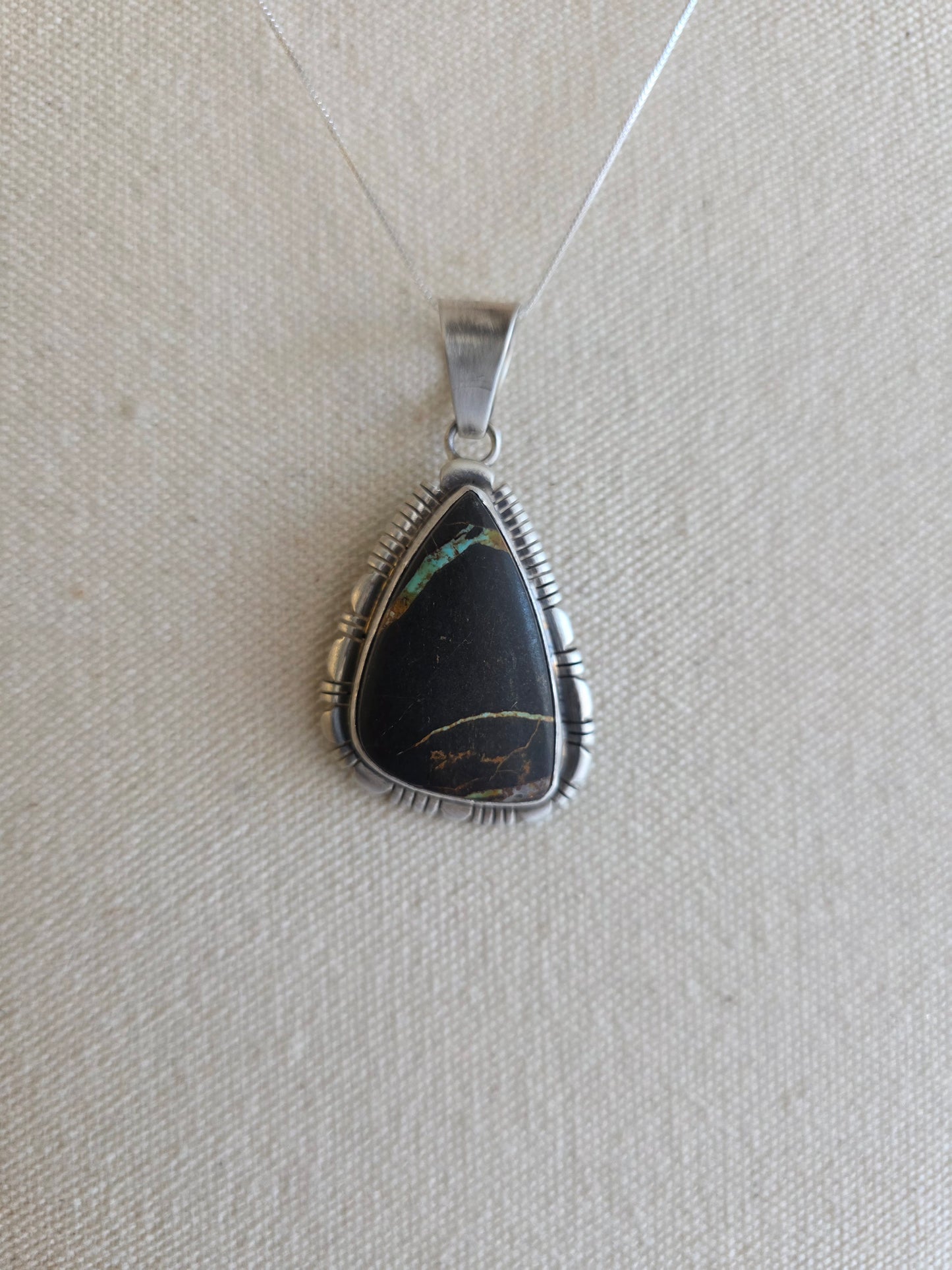 Large Stone Blackjack Turquoise Pendant Necklace