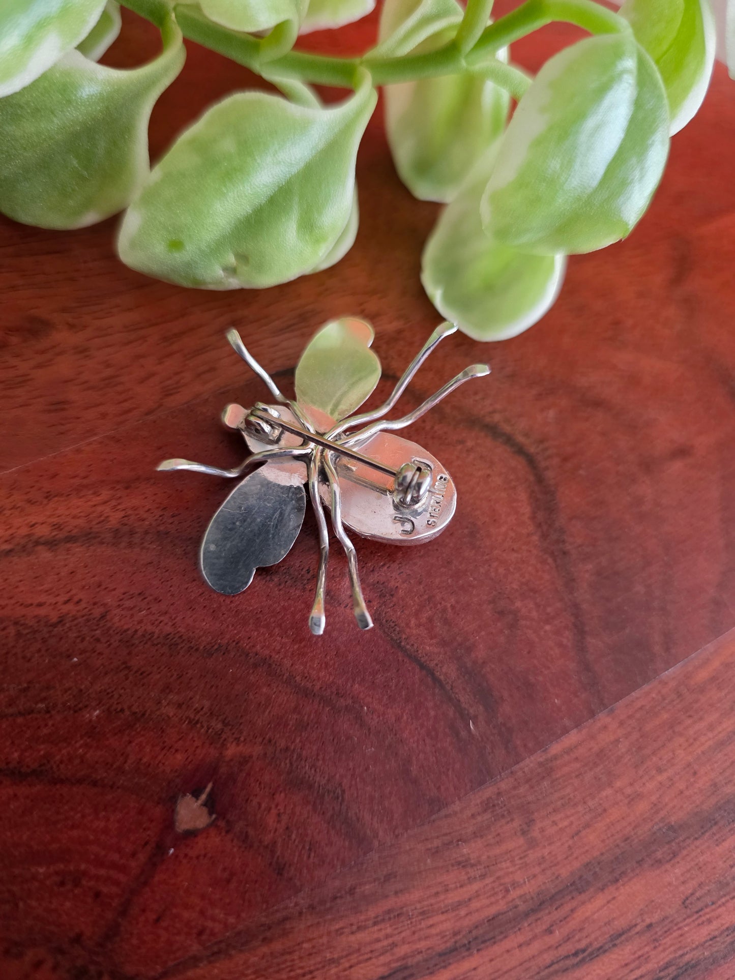 Sterling Silver Two Stone Onyx Flying Insect Pin